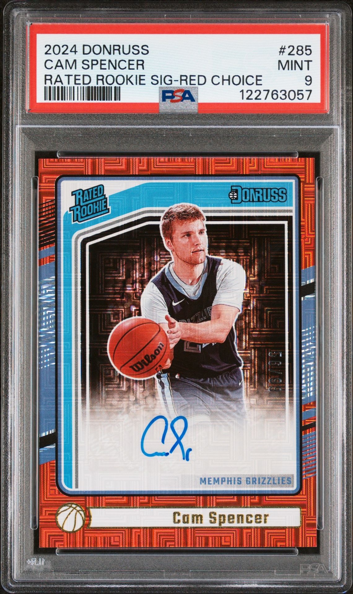 2024 Panini Donruss Cam Spencer #285 (Rated Rookie Sig-Red Choice) Mint 9 front