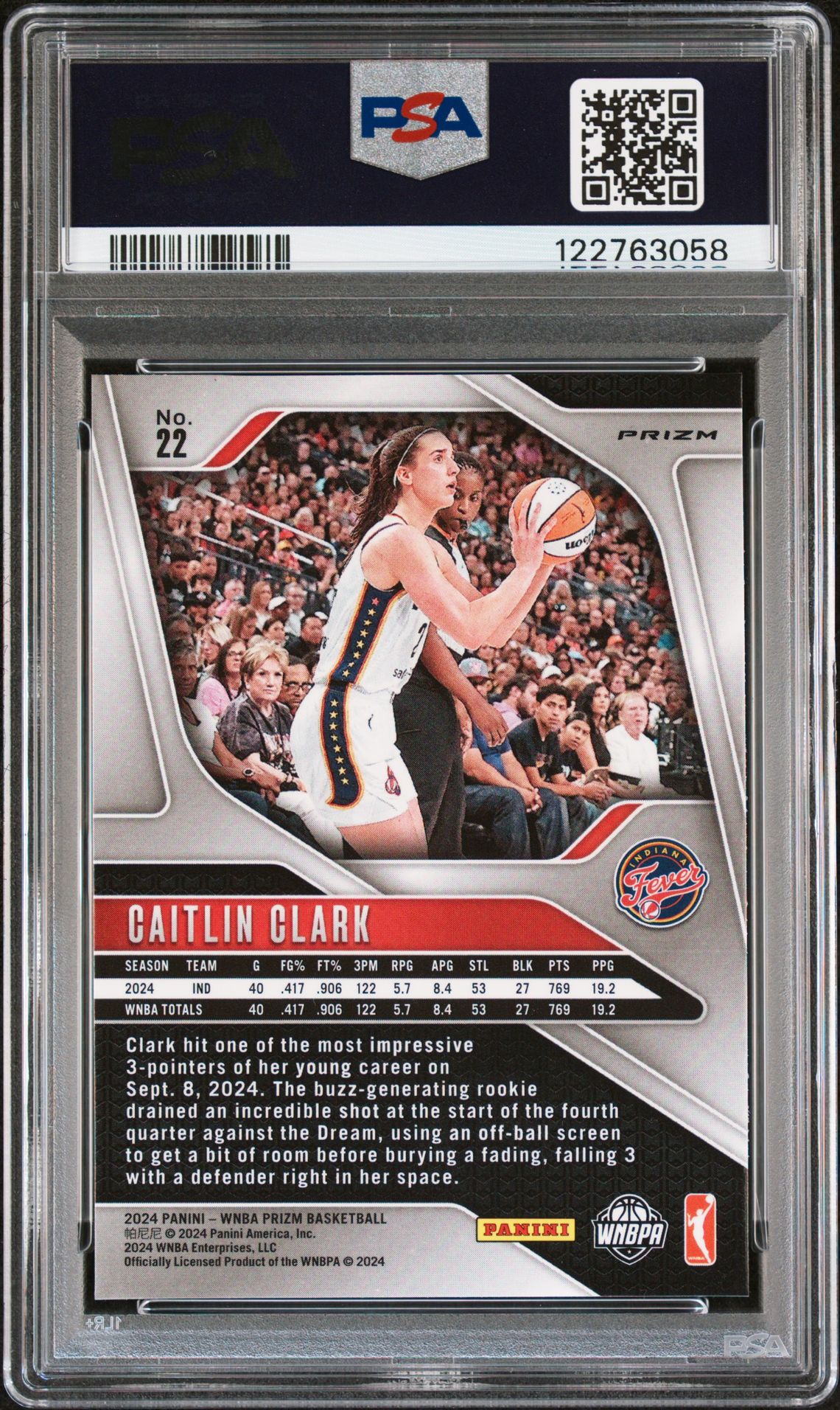 2024 Panini Prizm Wnba Caitlin Clark #22 (Green Prizm) Mint 9 back