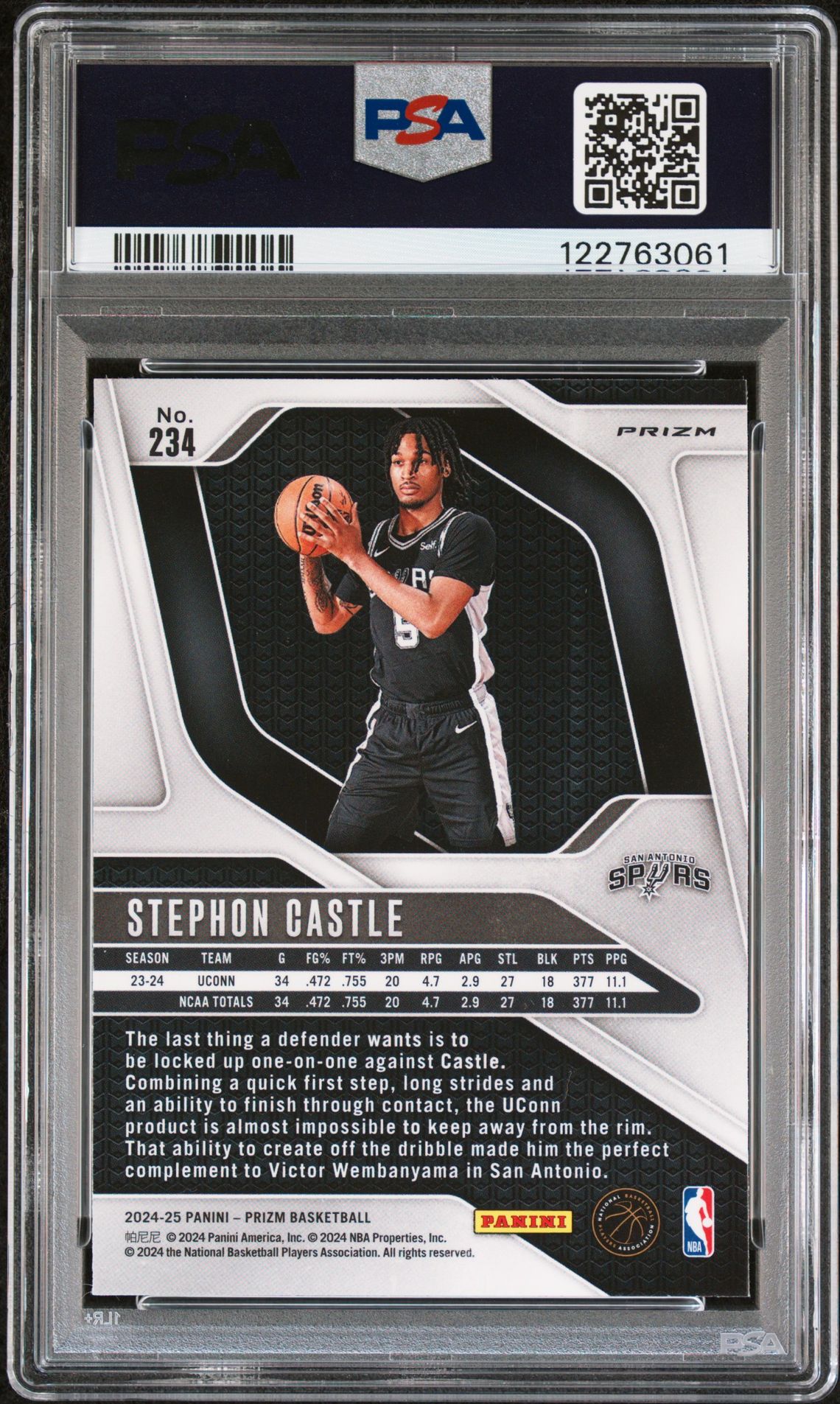 2024 Panini Prizm Stephon Castle #234 (Pink Ice) Mint 9 back