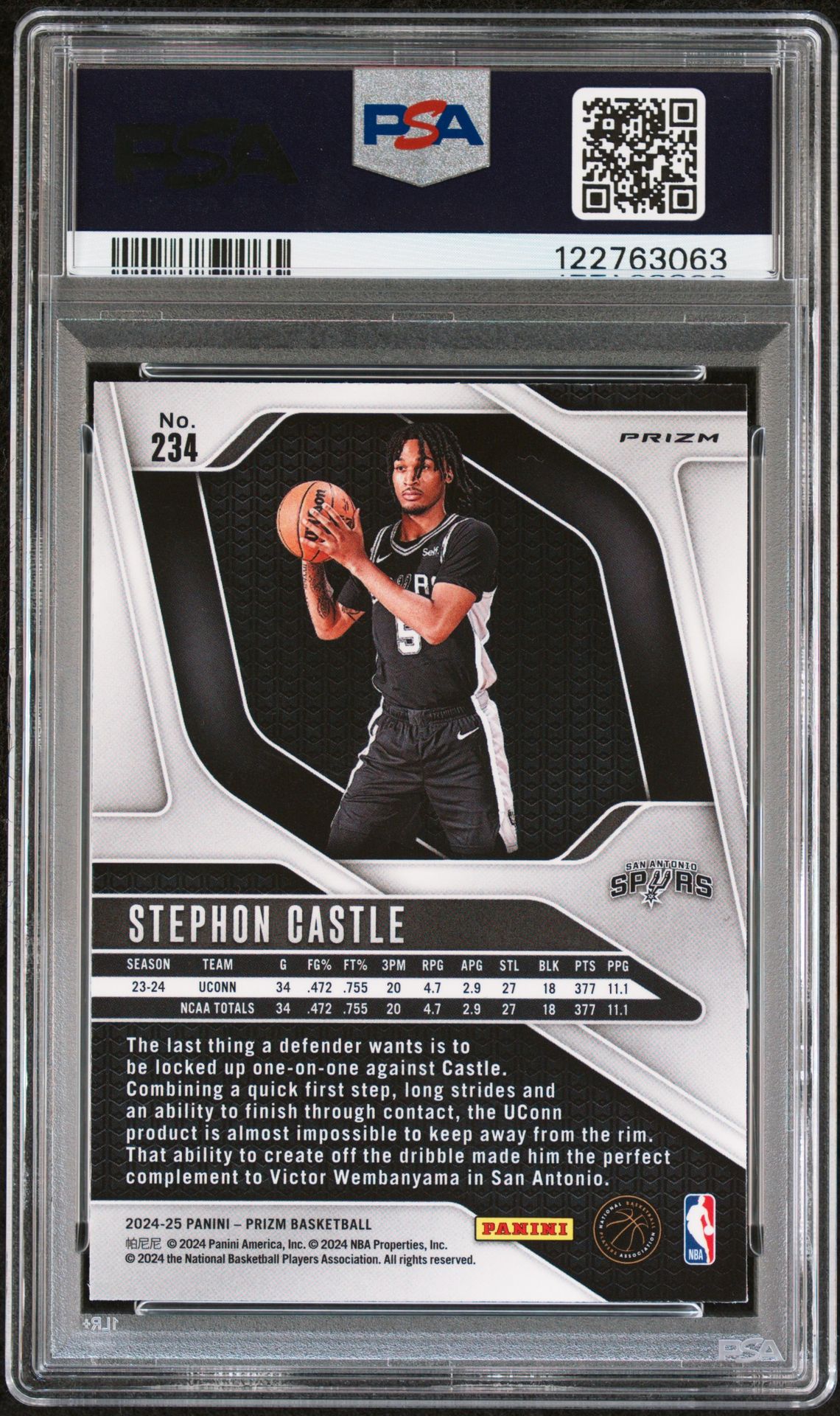 2024 Panini Prizm Stephon Castle #234 (Silver Prizm) Mint 9 back