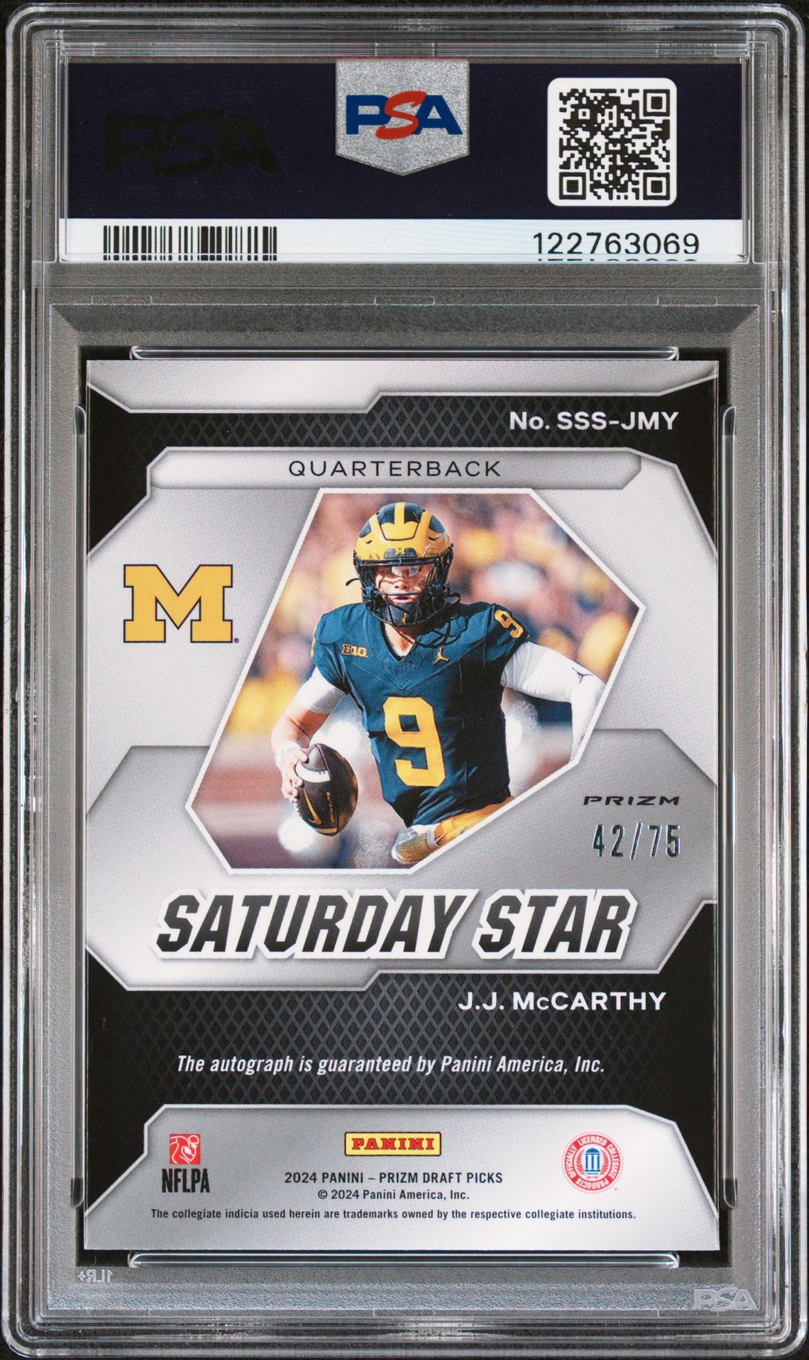 2024 Panini Prizm Draft Picks Saturday Star Signatures Jj Mccarthy #Sssjmy (Sat Star Sig-Orange Wave) Mint 9 back