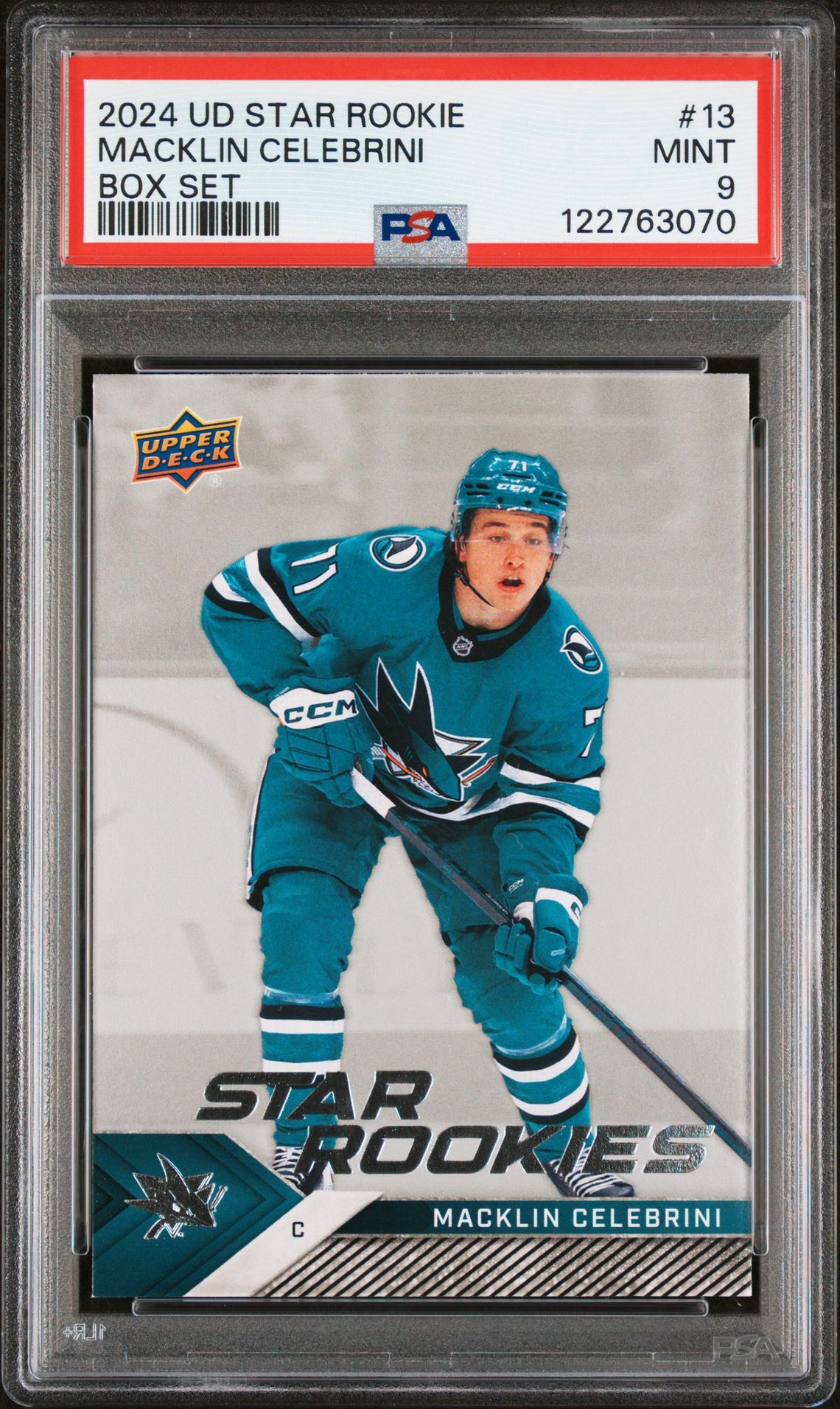 2024 Upper Deck Nhl Star Rookies Box Set Macklin Celebrini #13 Mint 9 front