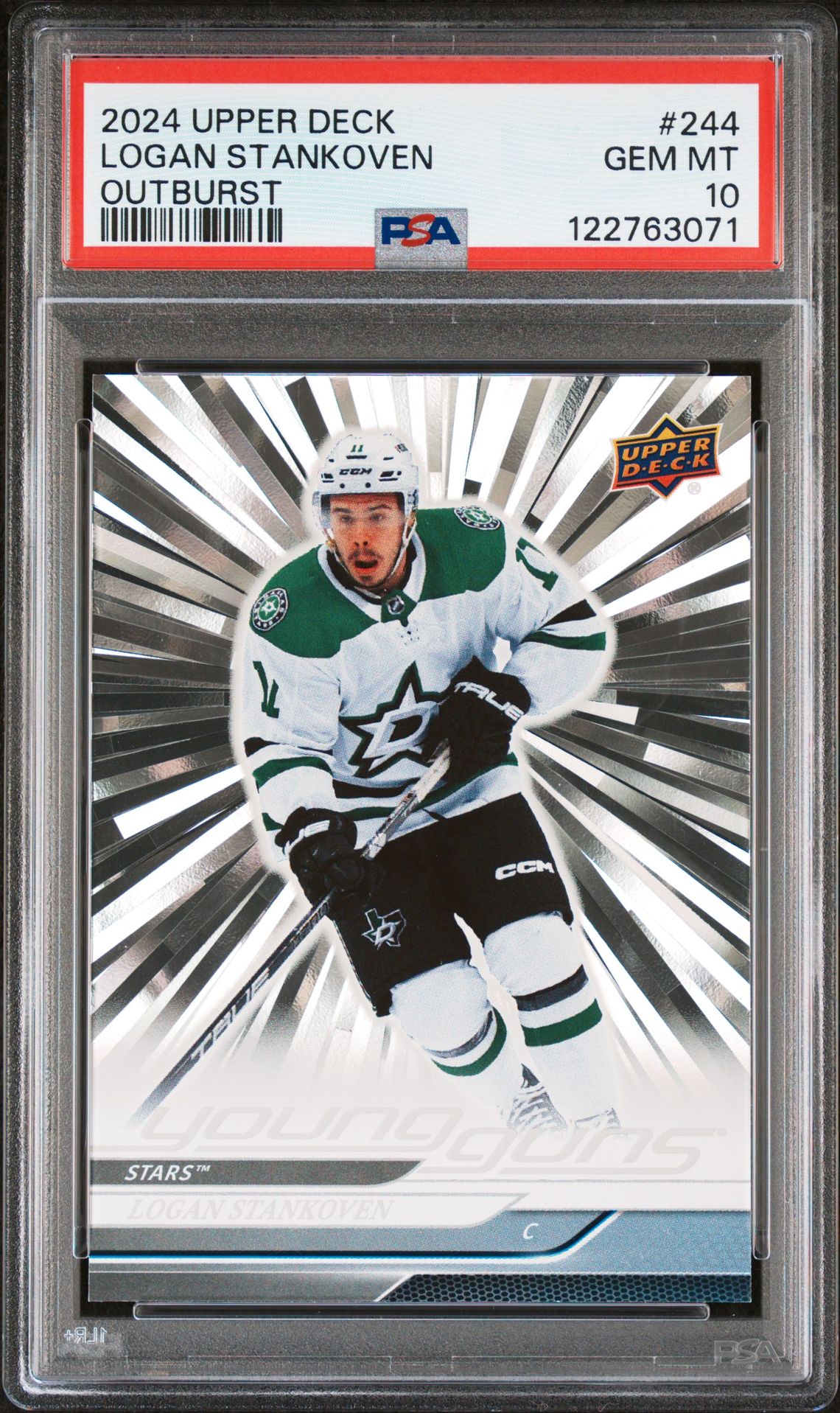 2024 Upper Deck Logan Stankoven #244 (Outburst) Gem Mt 10 front