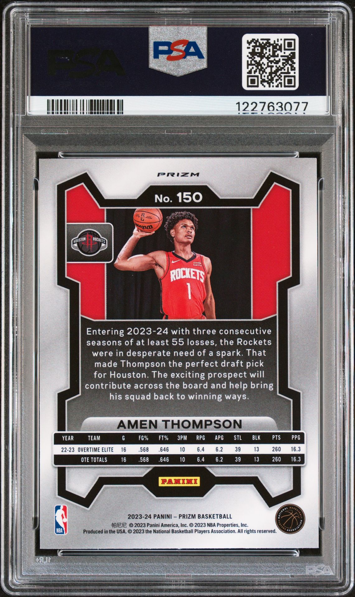 2023 Panini Prizm Amen Thompson #150 (Orange Ice) Gem Mt 10 back