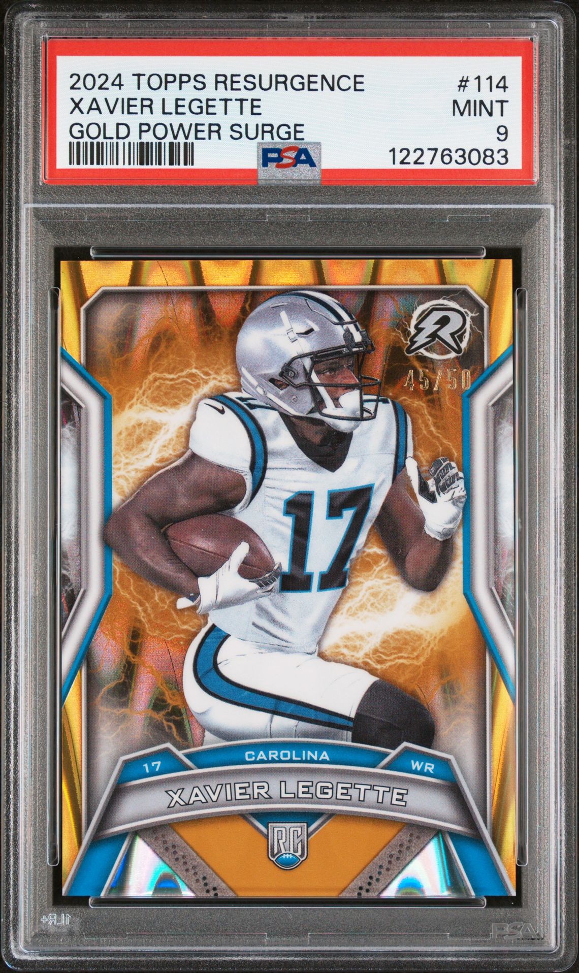 2024 Topps Resurgence Xavier Legette #114 (Gold Power Surge) Mint 9 front