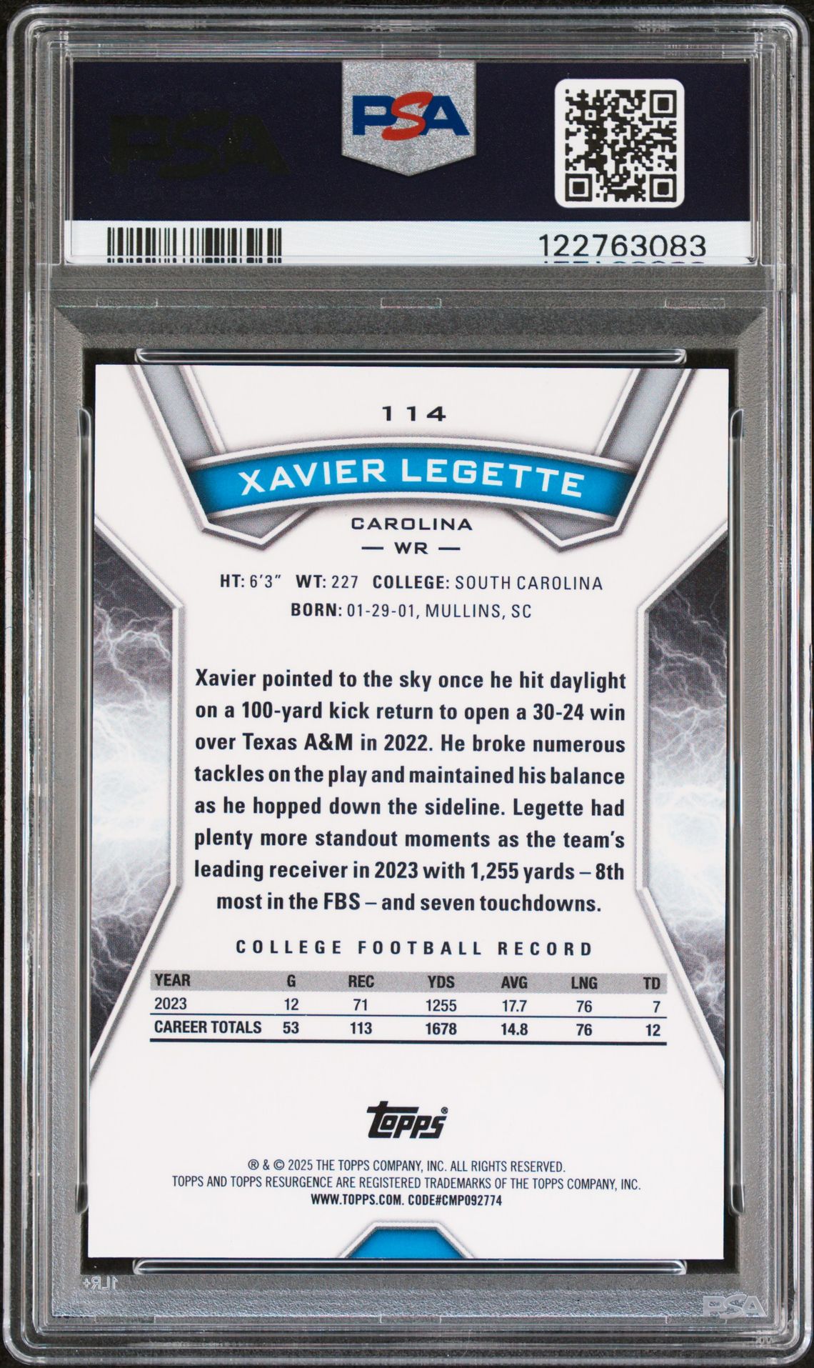 2024 Topps Resurgence Xavier Legette #114 (Gold Power Surge) Mint 9 back