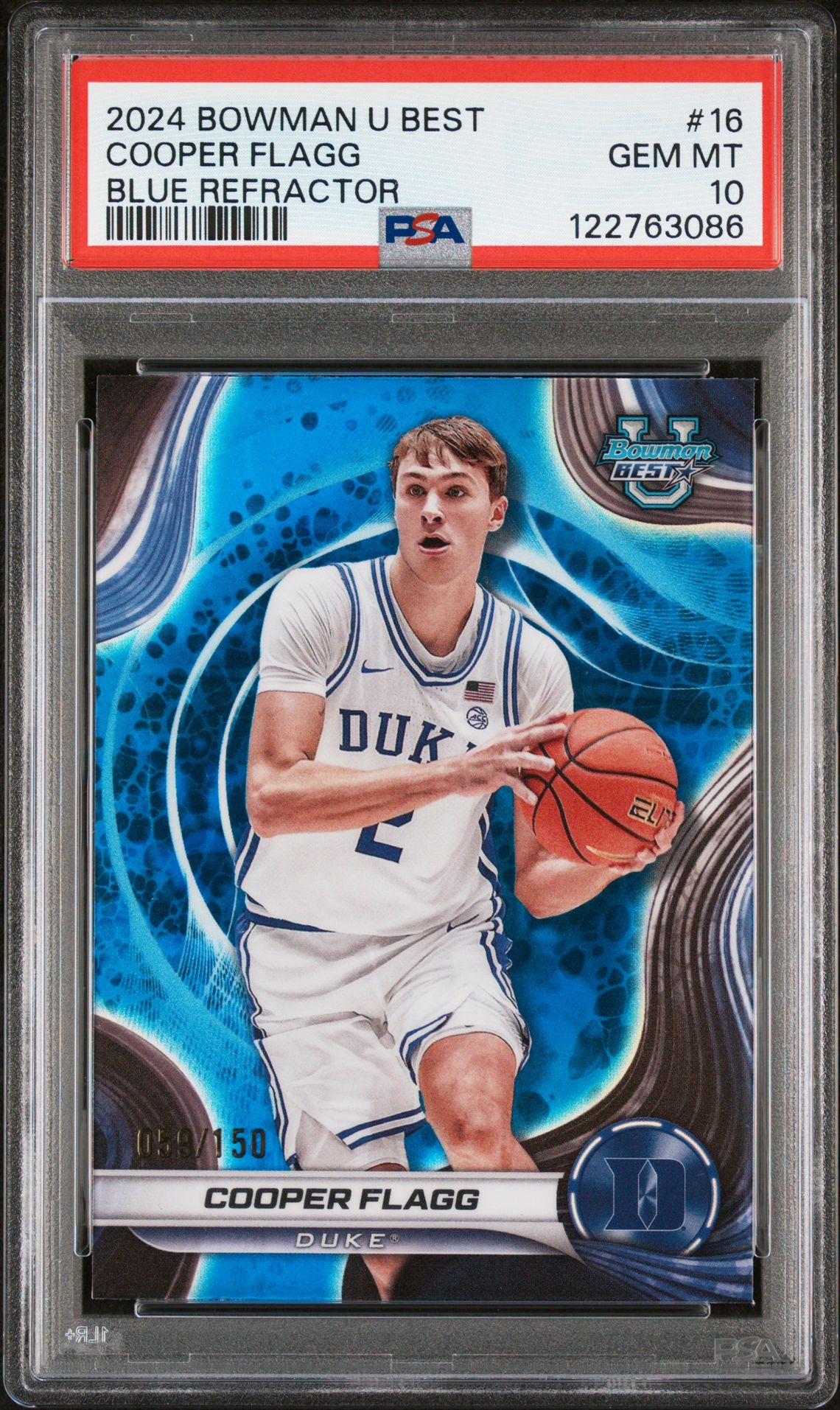 2024 Bowman University Best Cooper Flagg #16 (Blue Refractor) Gem Mt 10 front