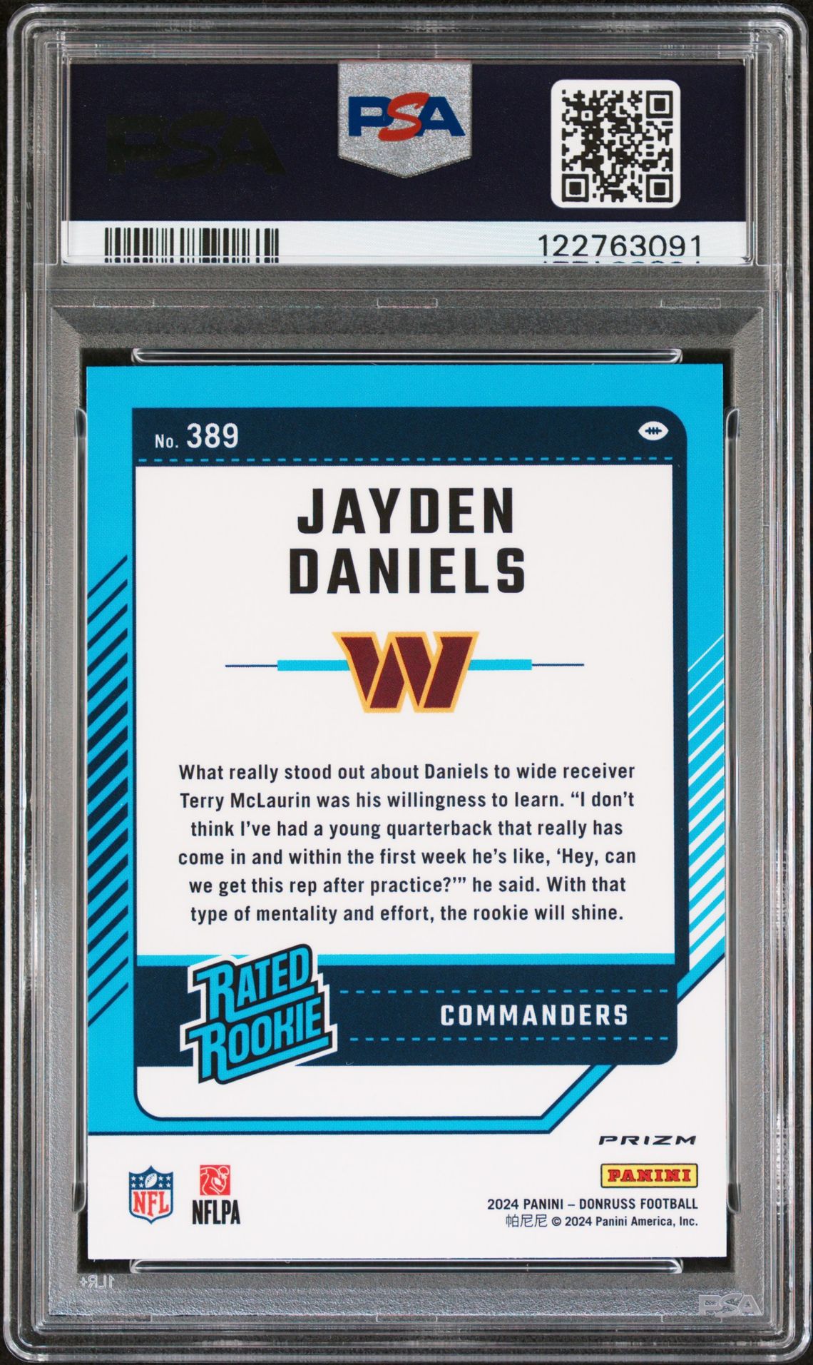 2024 Panini Donruss Jayden Daniels #389 (Optic Preview-Red Wave) Mint 9 back
