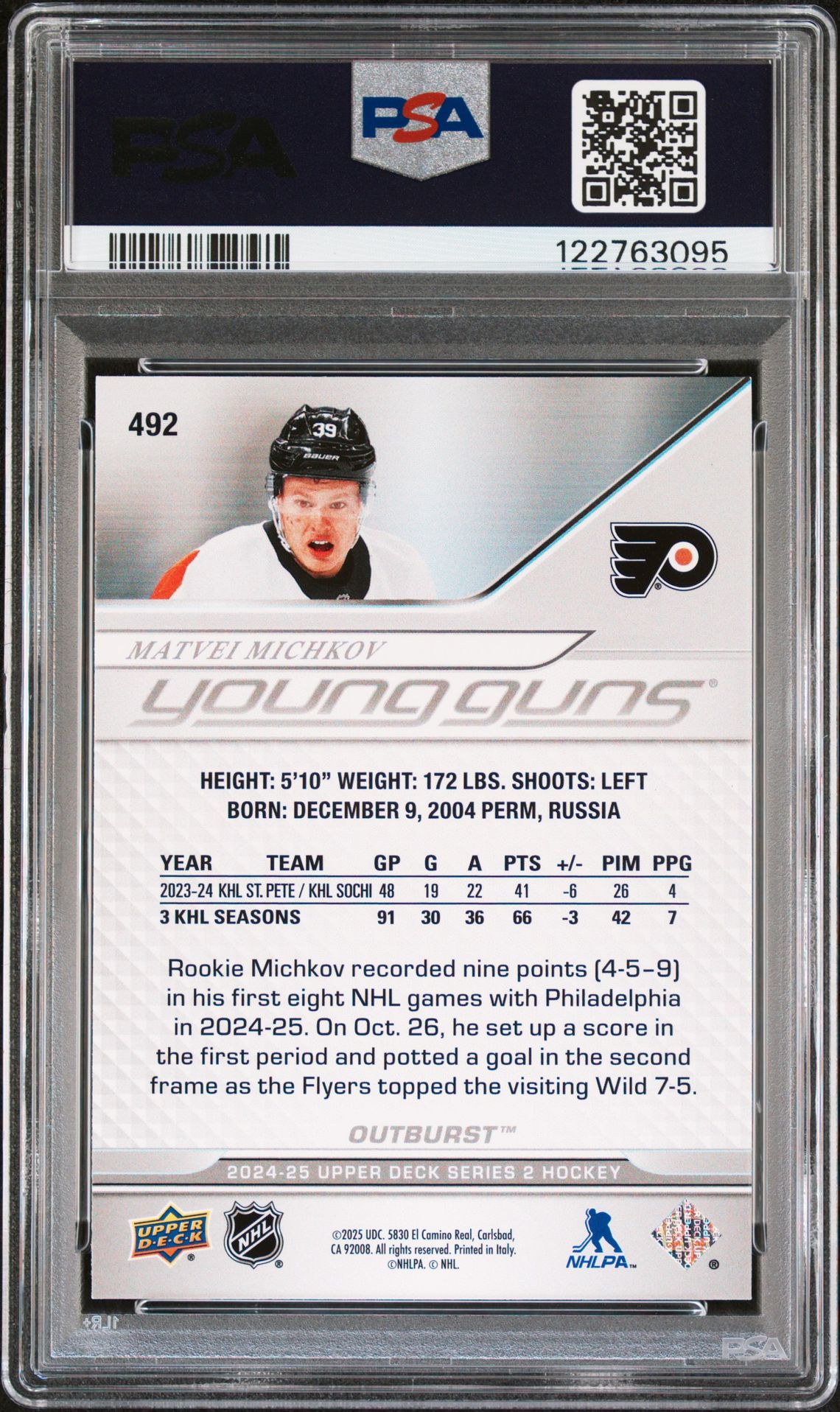 2024 Upper Deck Matvei Michkov #492 (Outburst) Mint 9 back