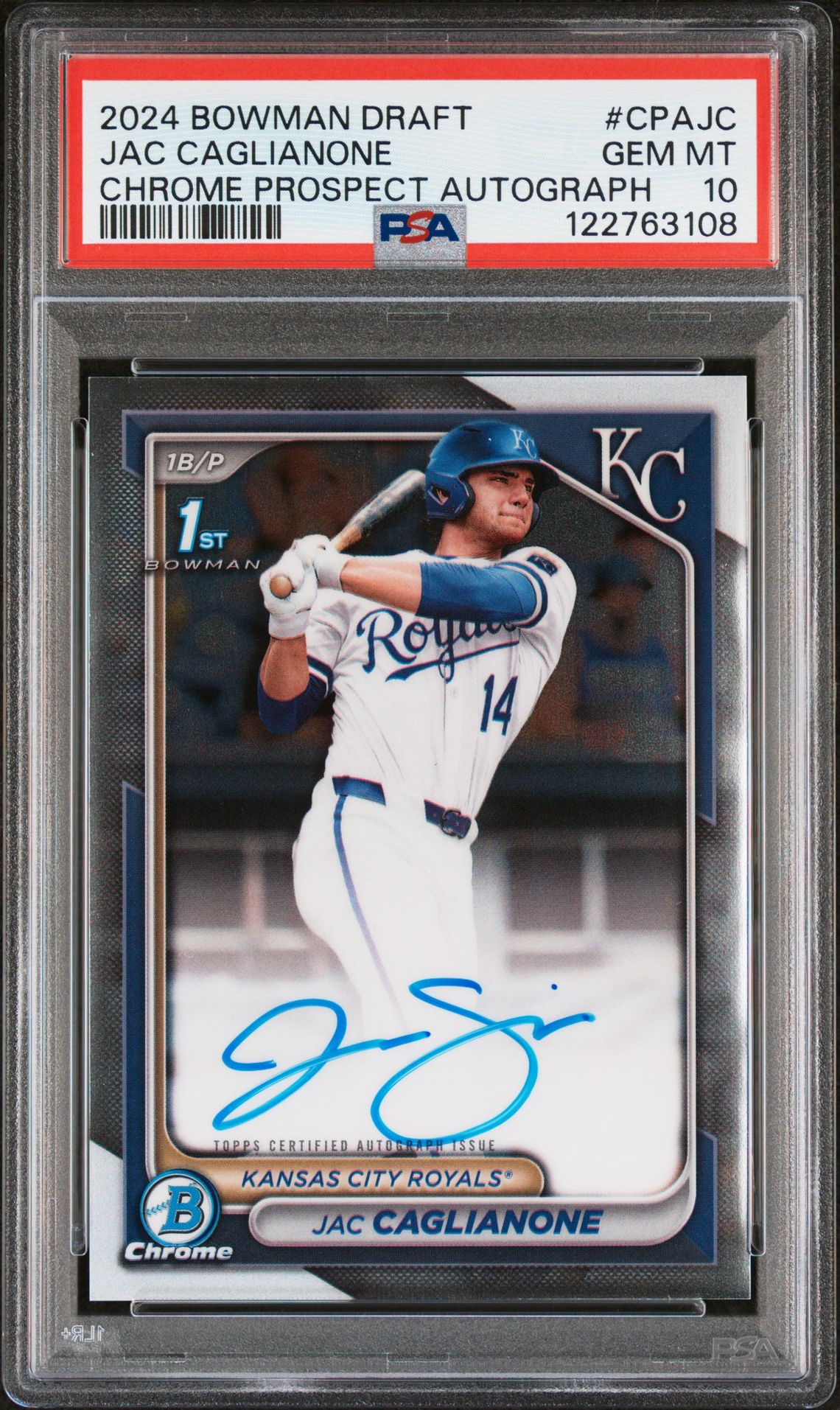 2024 Bowman Draft Chrome Prospect Autographs Jac Caglianone #Cpajc Gem Mt 10 front