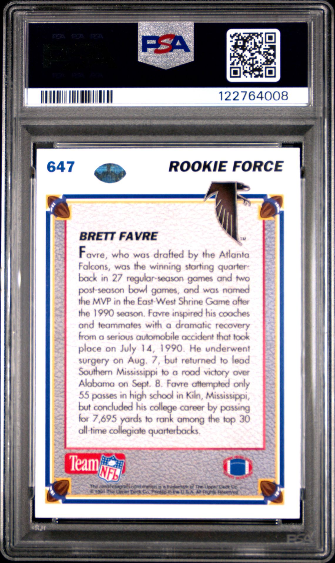 1991 Upper Deck Brett Favre #647 Mint 9 back