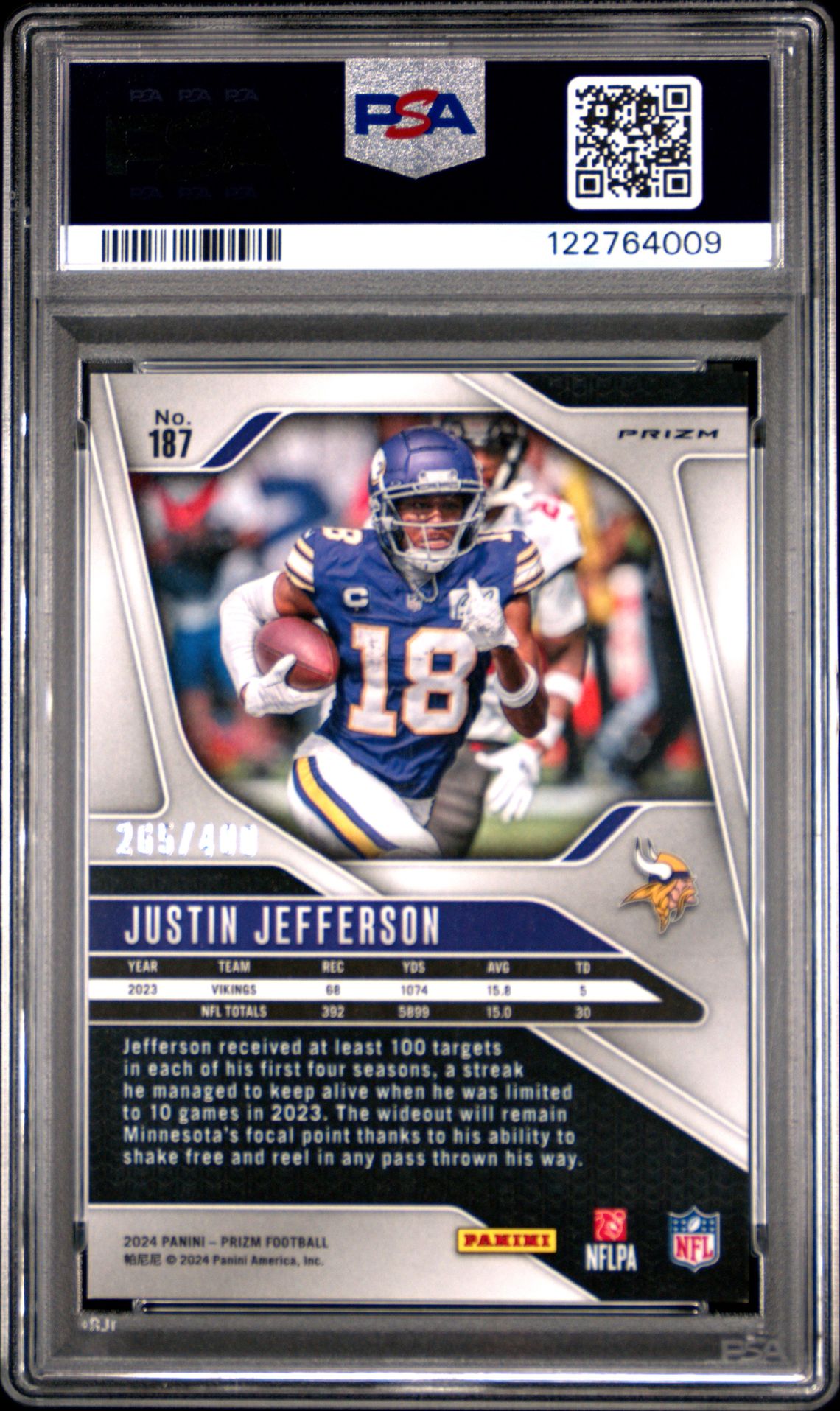 2024 Panini Prizm Justin Jefferson #187 (Pandora) Mint 9 back