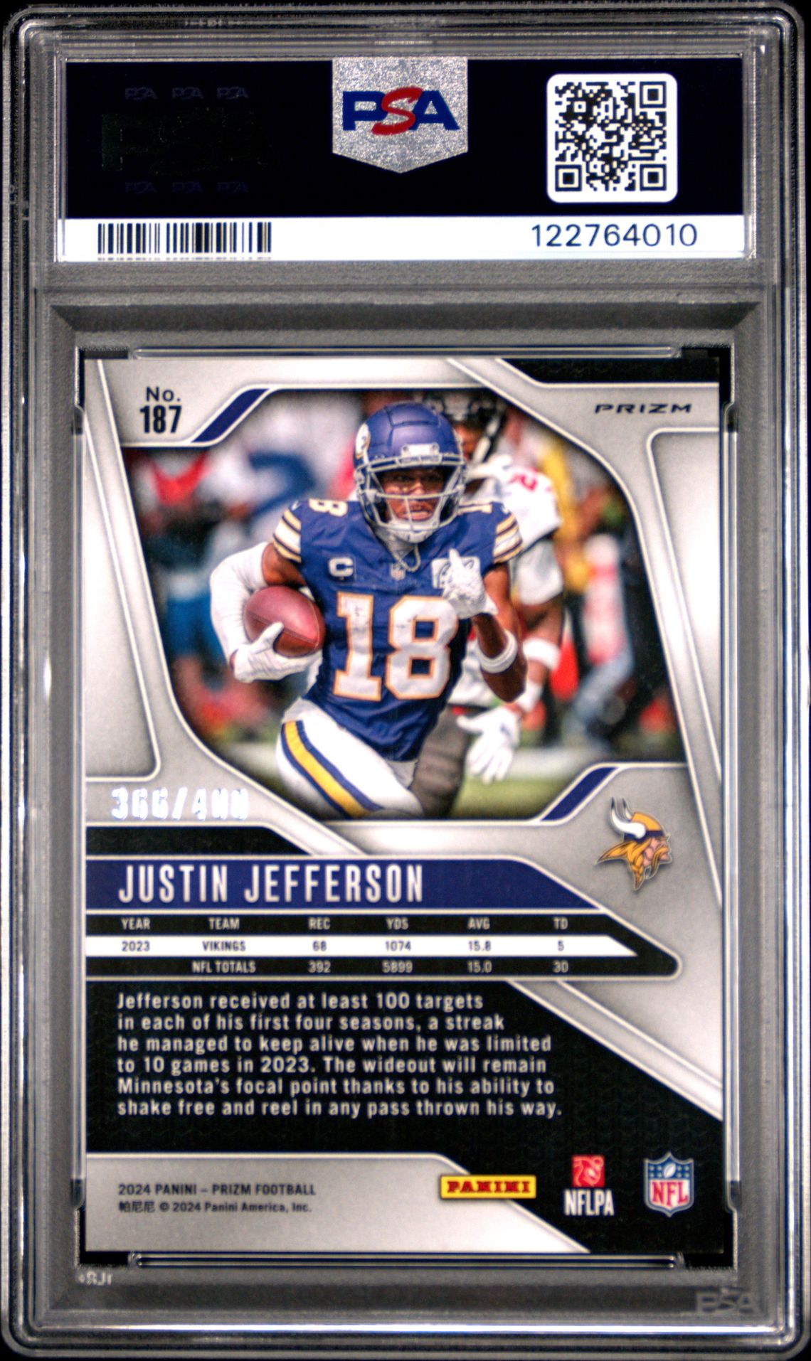 2024 Panini Prizm Justin Jefferson #187 (Pandora) Mint 9 back