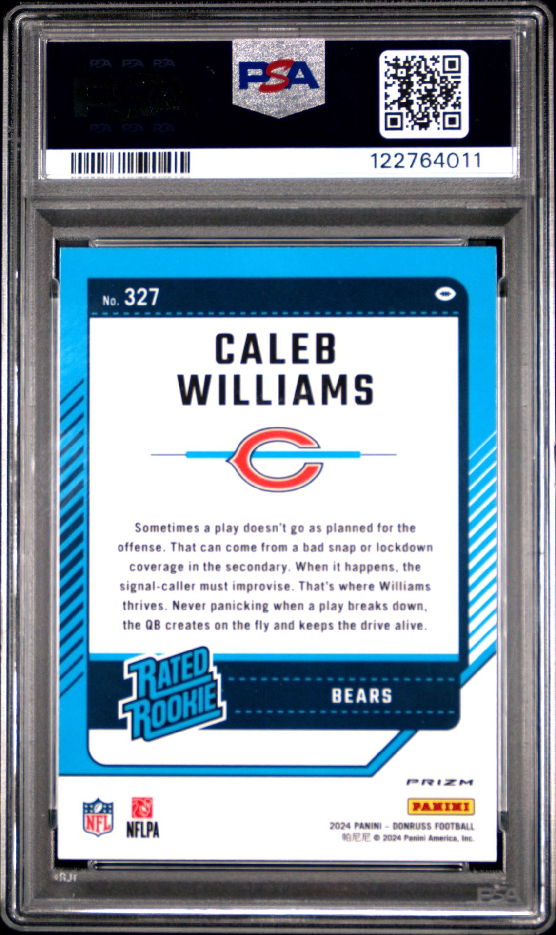 2024 Panini Donruss Caleb Williams #327 (Optic Preview-Red & Green) Gem Mt 10 back