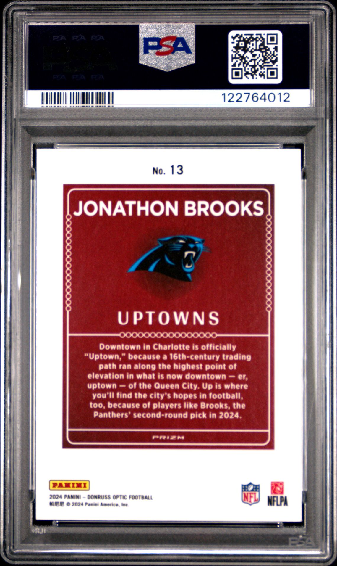2024 Panini Donruss Optic Uptowns Jonathon Brooks #13 Mint 9 back