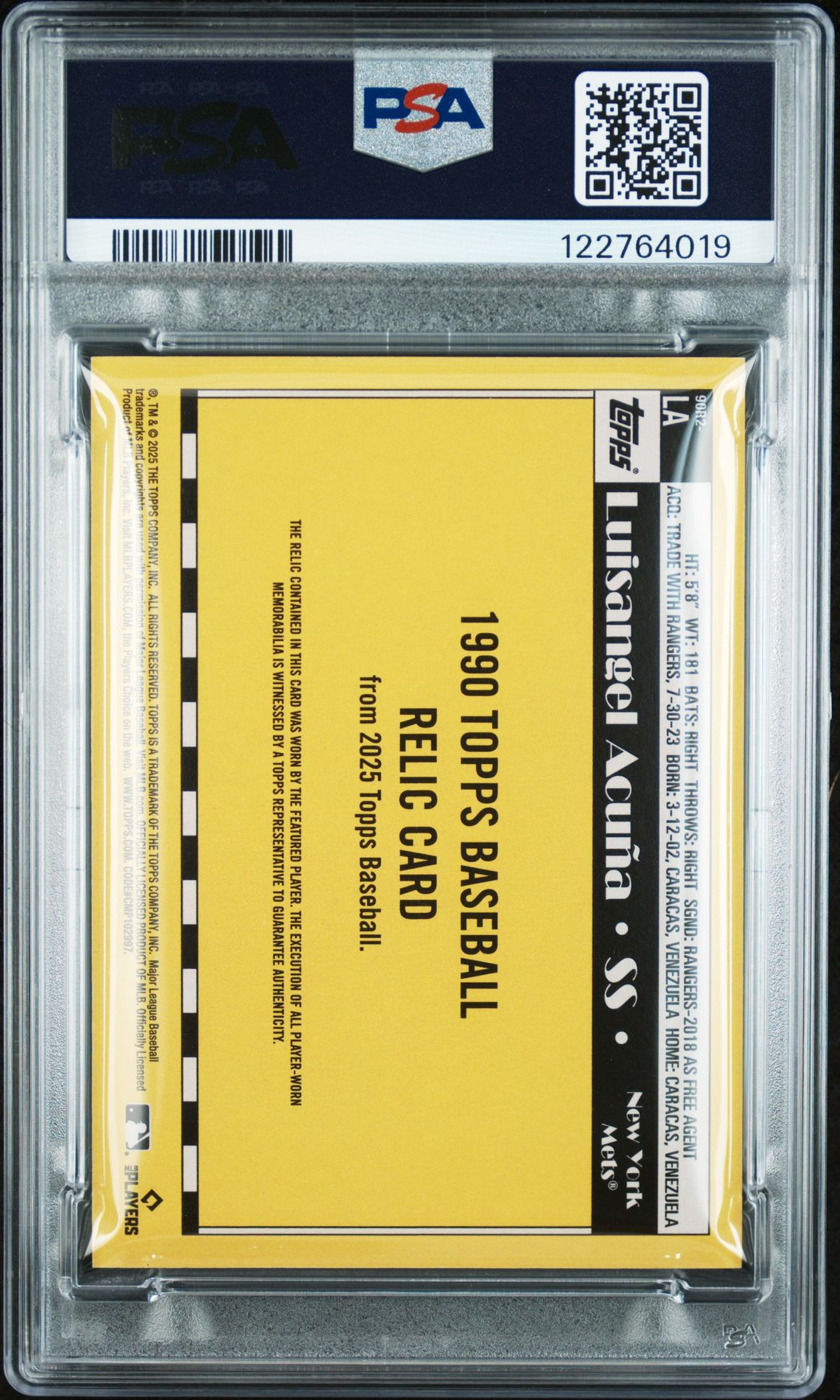 2025 Topps 1990 Topps Baseball Relics Luisangel Acuna #90R2La (Series 2) Mint 9 back