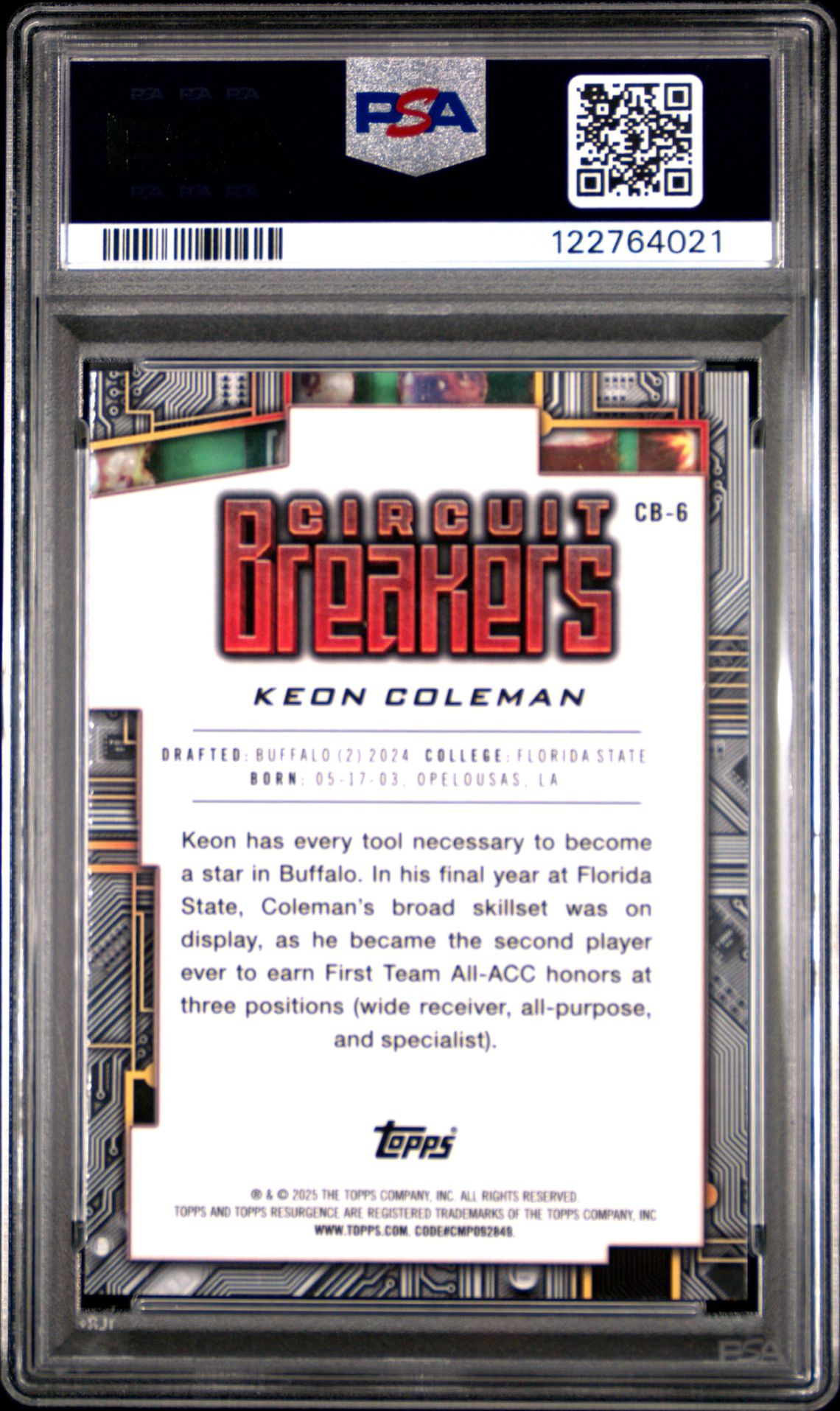 2024 Topps Resurgence Circuit Breakers Keon Coleman #Cb6 (Circuit Breakers-Aqua Surge) Gem Mt 10 back