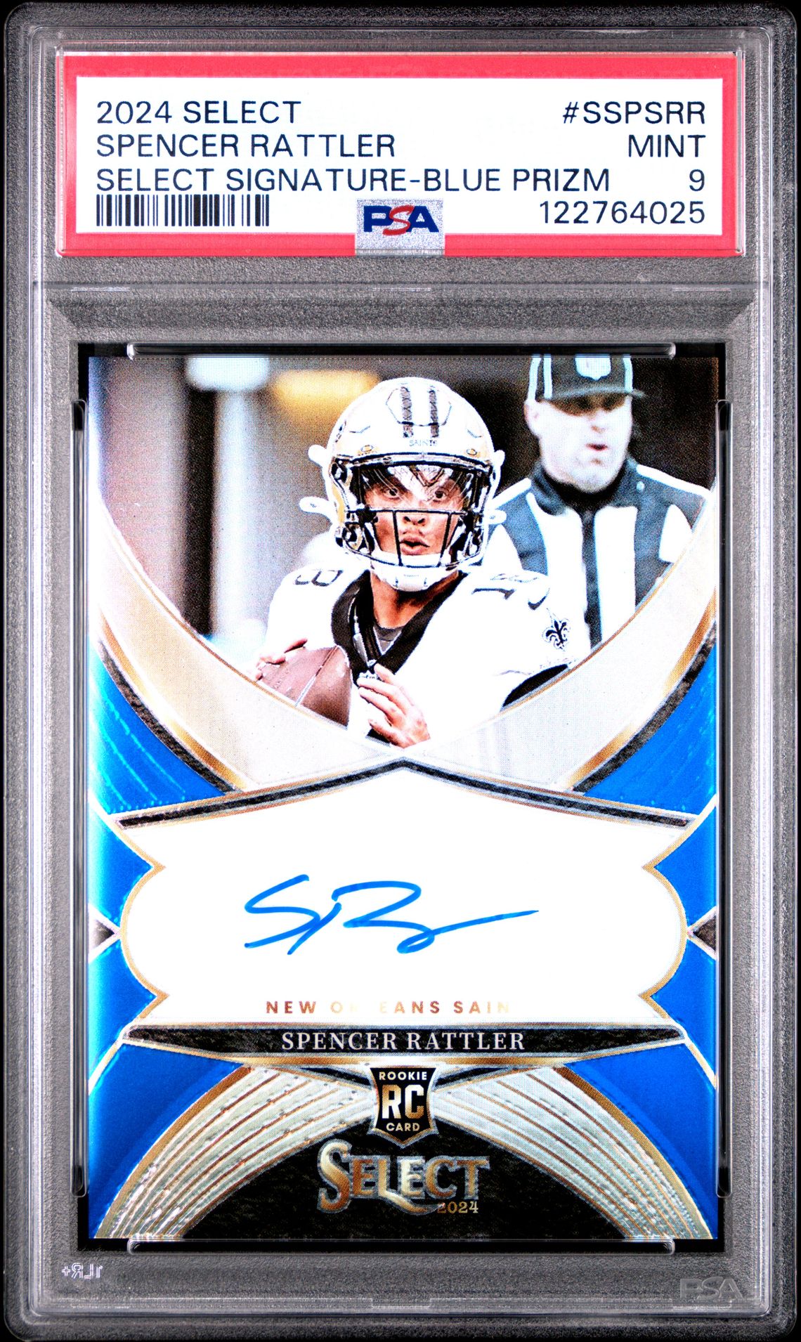 2024 Panini Select Select Signatures Spencer Rattler #Sspsrr (Select Signature-Blue Prizm) Mint 9 front