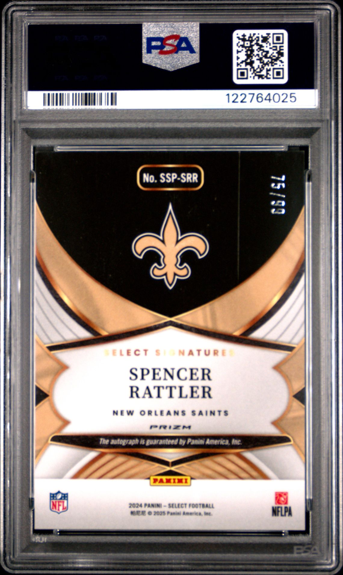 2024 Panini Select Select Signatures Spencer Rattler #Sspsrr (Select Signature-Blue Prizm) Mint 9 back