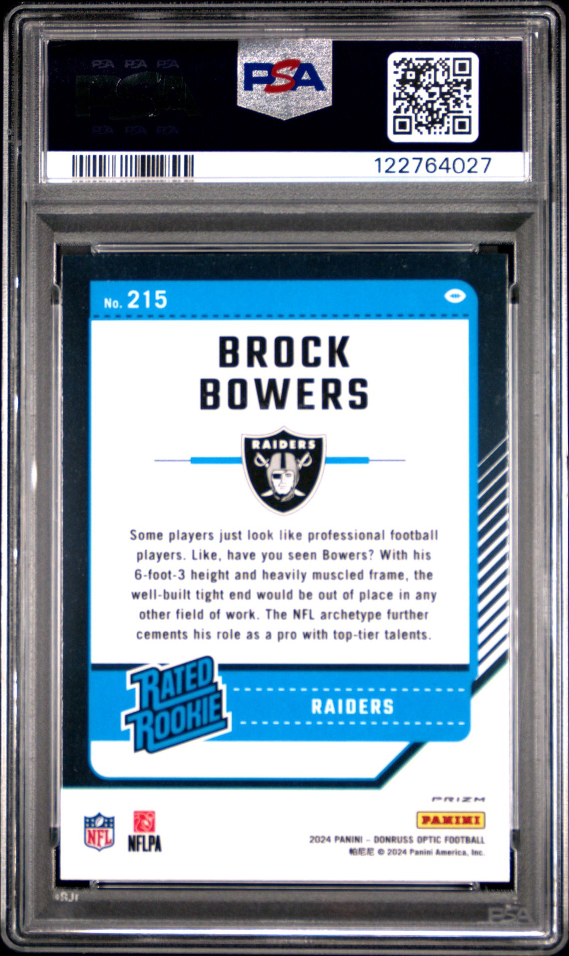 2024 Panini Donruss Optic Brock Bowers #215 (Red Mojo) Mint 9 back