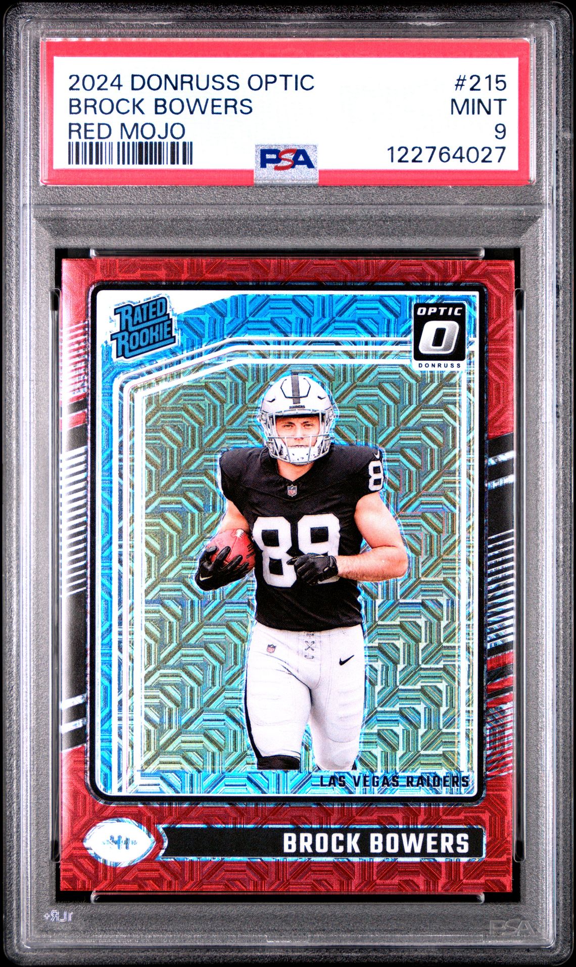 2024 Panini Donruss Optic Brock Bowers #215 (Red Mojo) Mint 9 front