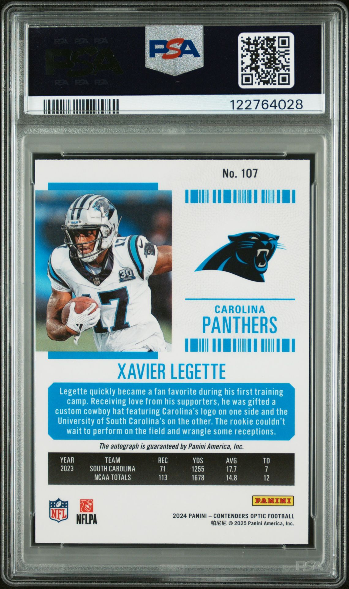 2024 Panini Contenders Optic Xavier Legette #107 (Autograph) Mint 9 back