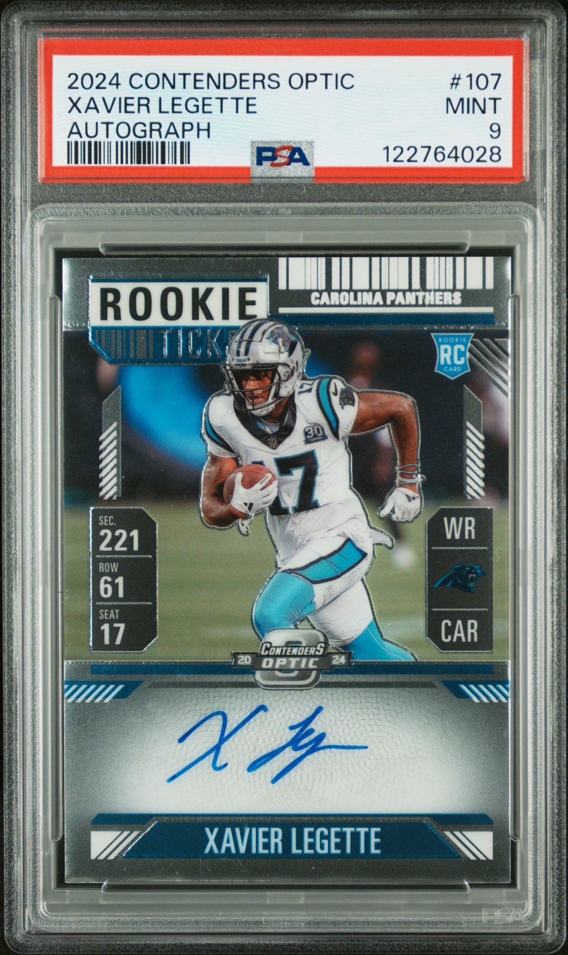 2024 Panini Contenders Optic Xavier Legette #107 (Autograph) Mint 9 front