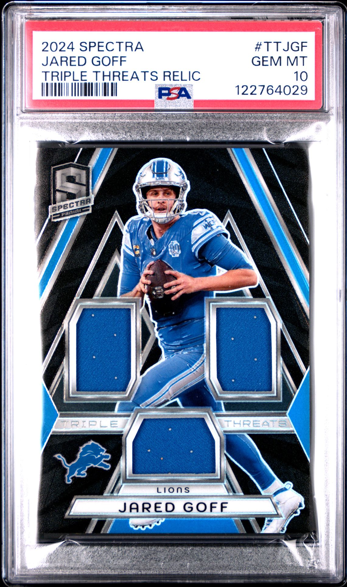 2024 Panini Spectra Triple Threats Relics Jared Goff #Ttjgf Gem Mt 10 front