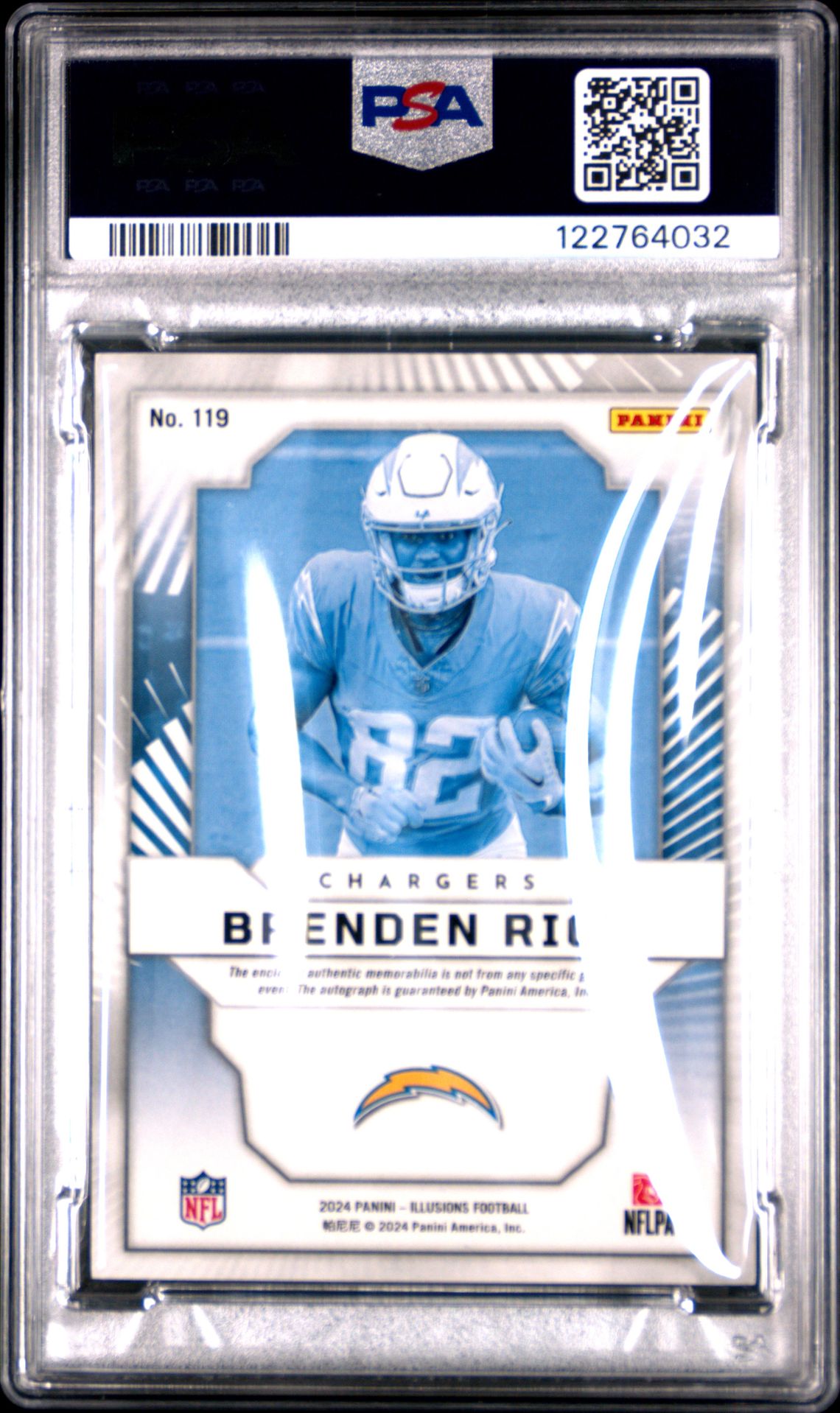 2024 Panini Illusions Brenden Rice #119 (Autograph Mem-Purple Fotl) Mint 9 back