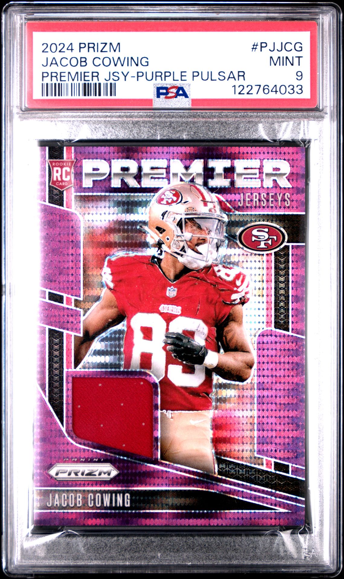 2024 Panini Prizm Premier Jerseys Jacob Cowing #Pjjcg (Premier Jsy-Purple Pulsar) Mint 9 front