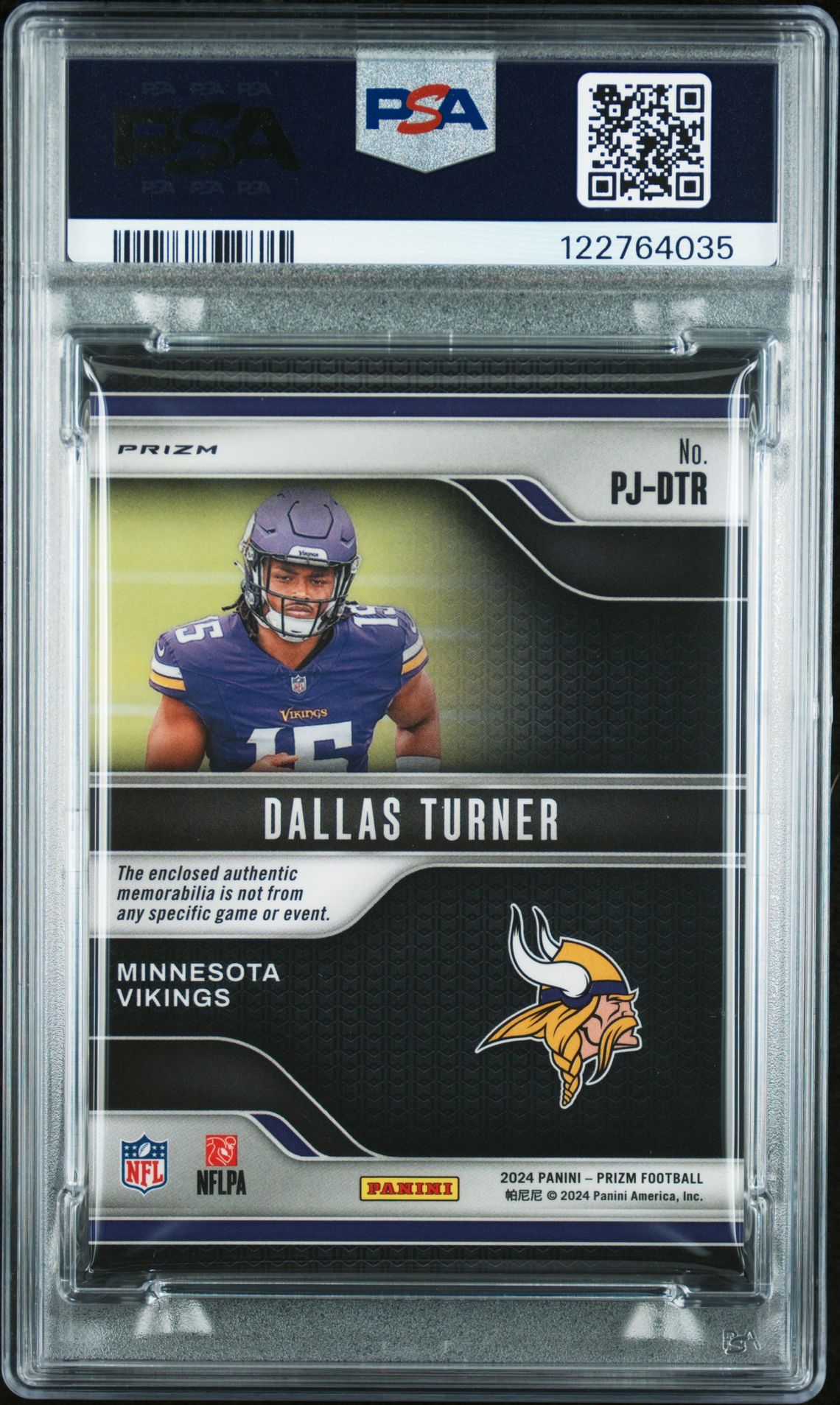 2024 Panini Prizm Premier Jerseys Dallas Turner #Pjdtr Mint 9 back