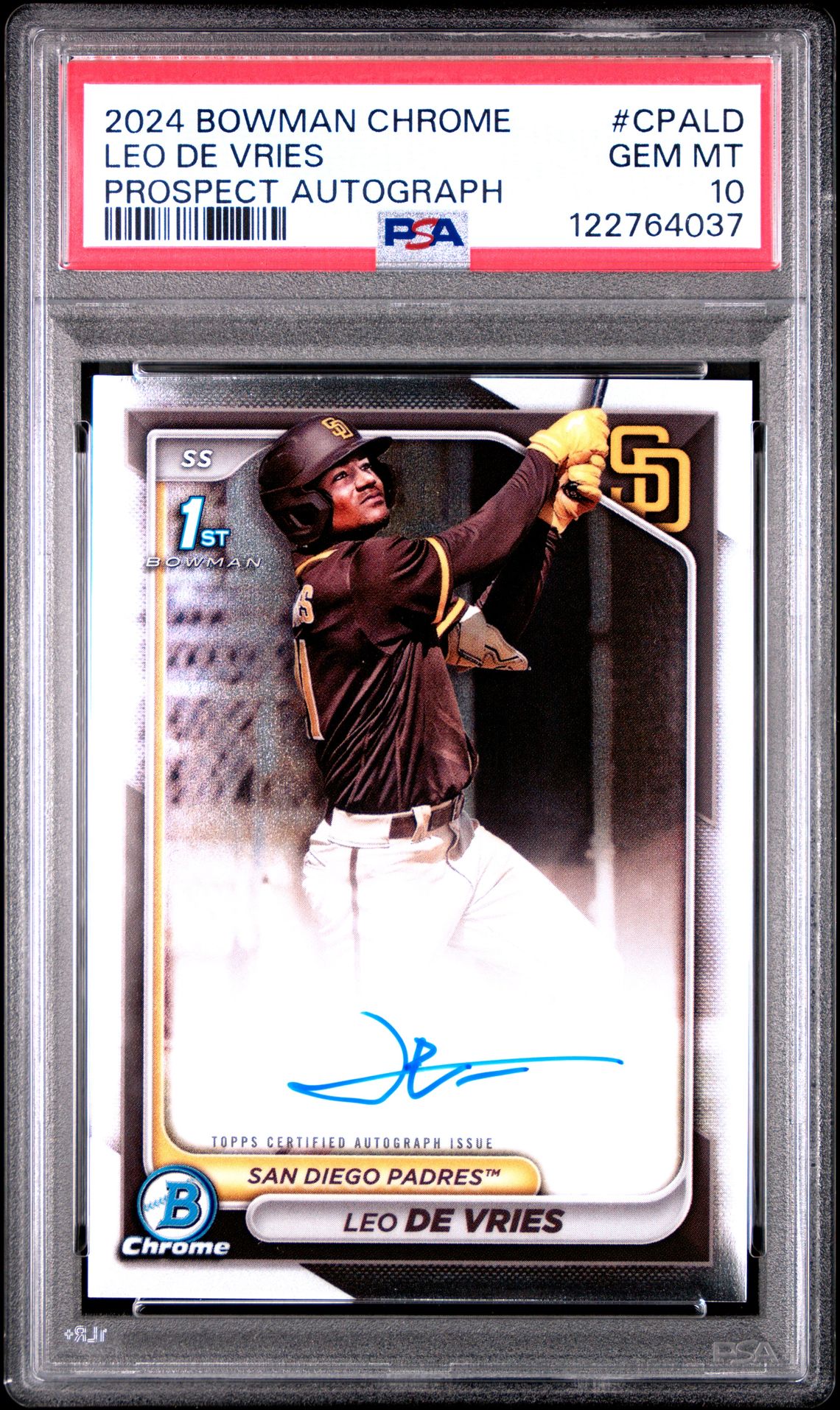 2024 Bowman Chrome Prospect Autographs Leo De Vries #Cpald (Chrome Prospect Autograph) Gem Mt 10 front