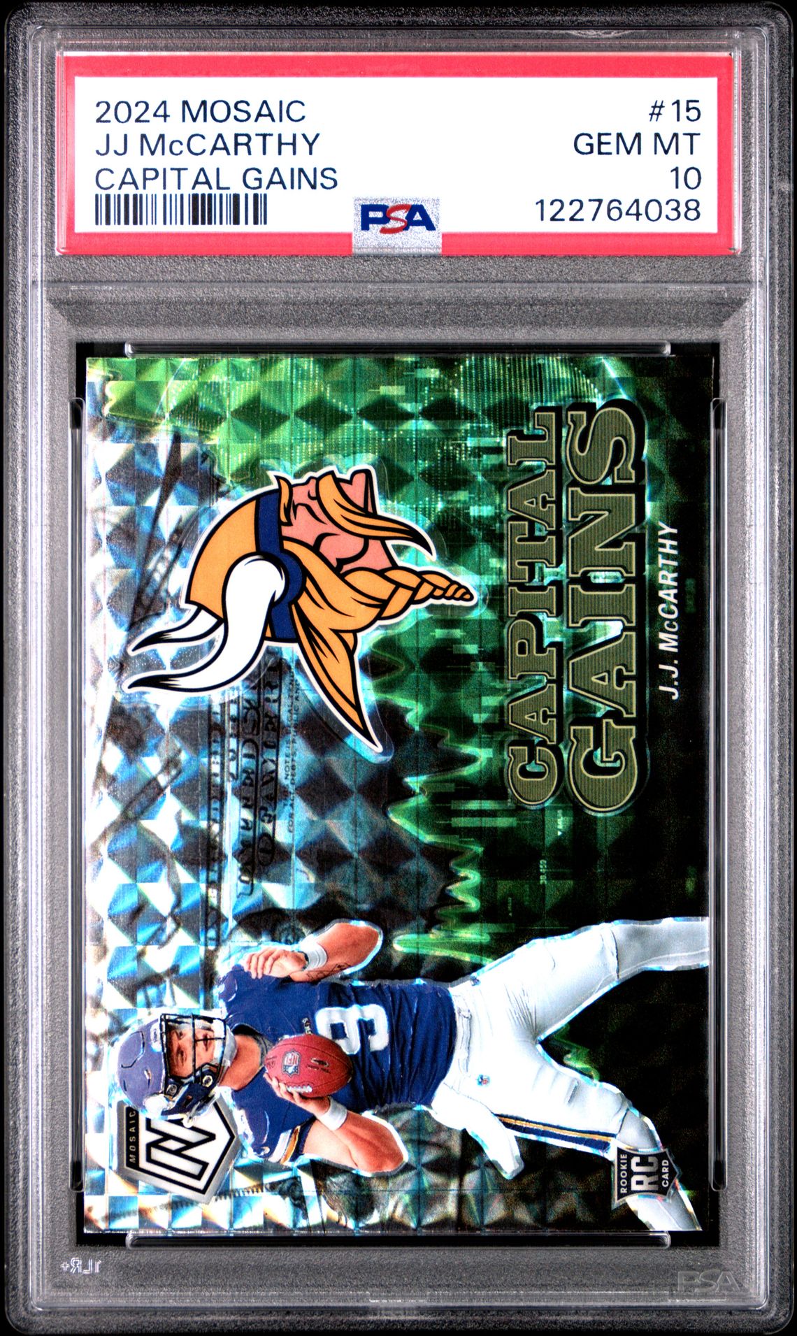 2024 Panini Mosaic Capital Gains Jj Mccarthy #15 Gem Mt 10 front