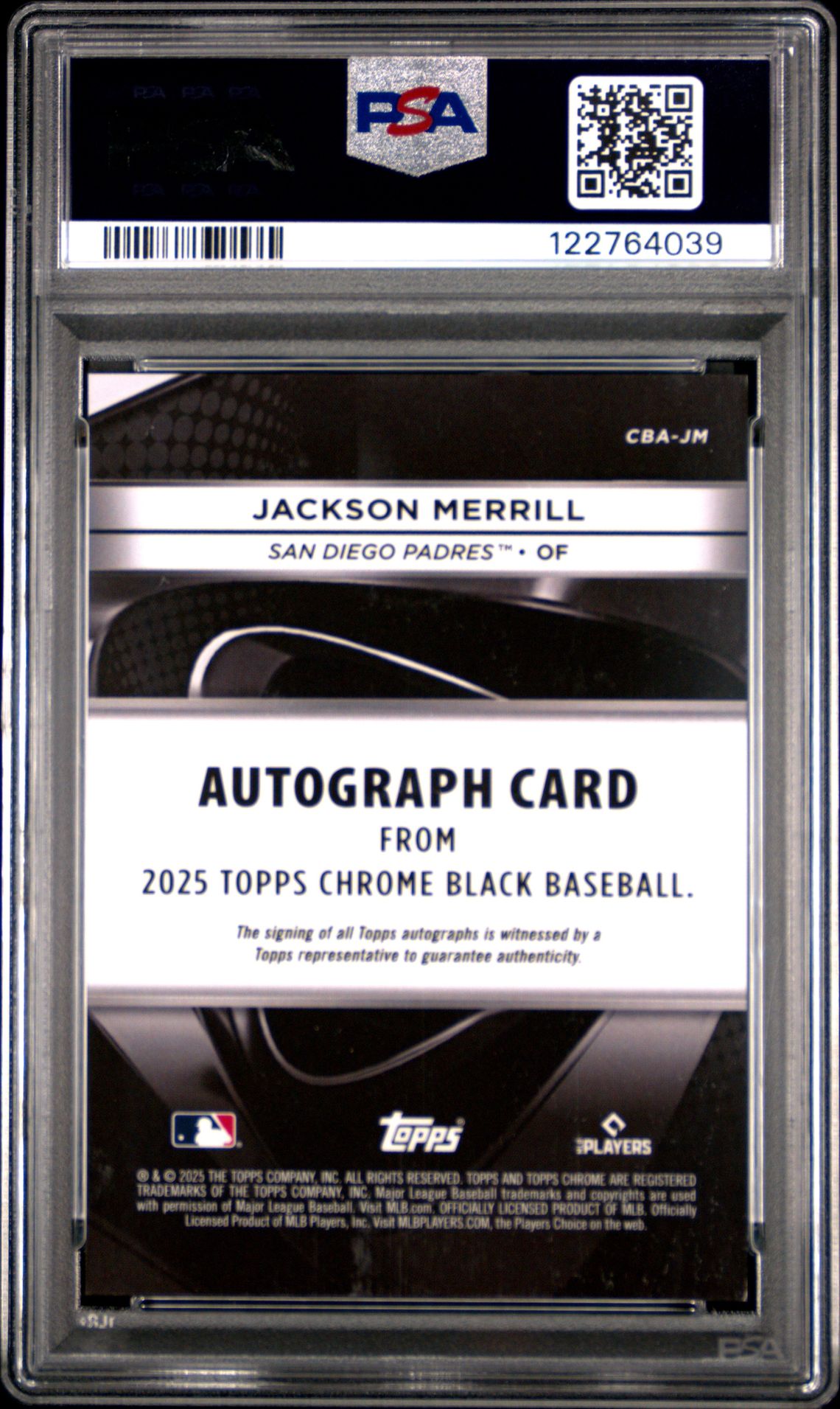 2025 Topps Chrome Black Autographs Jackson Merrill #Jm (Autograph-Gold Refractor) Mint 9 back
