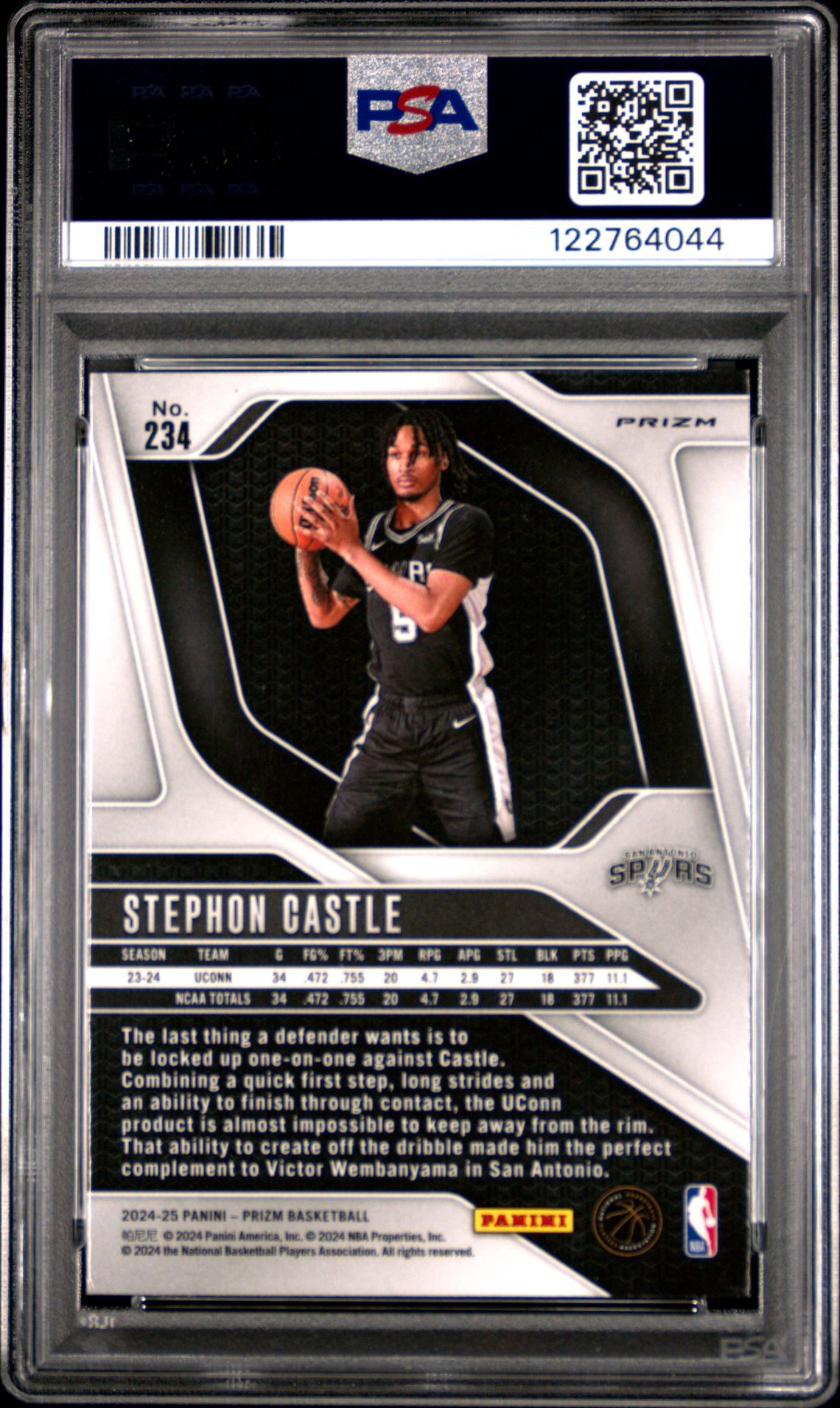 2024 Panini Prizm Stephon Castle #234 (Silver Prizm) Gem Mt 10 back