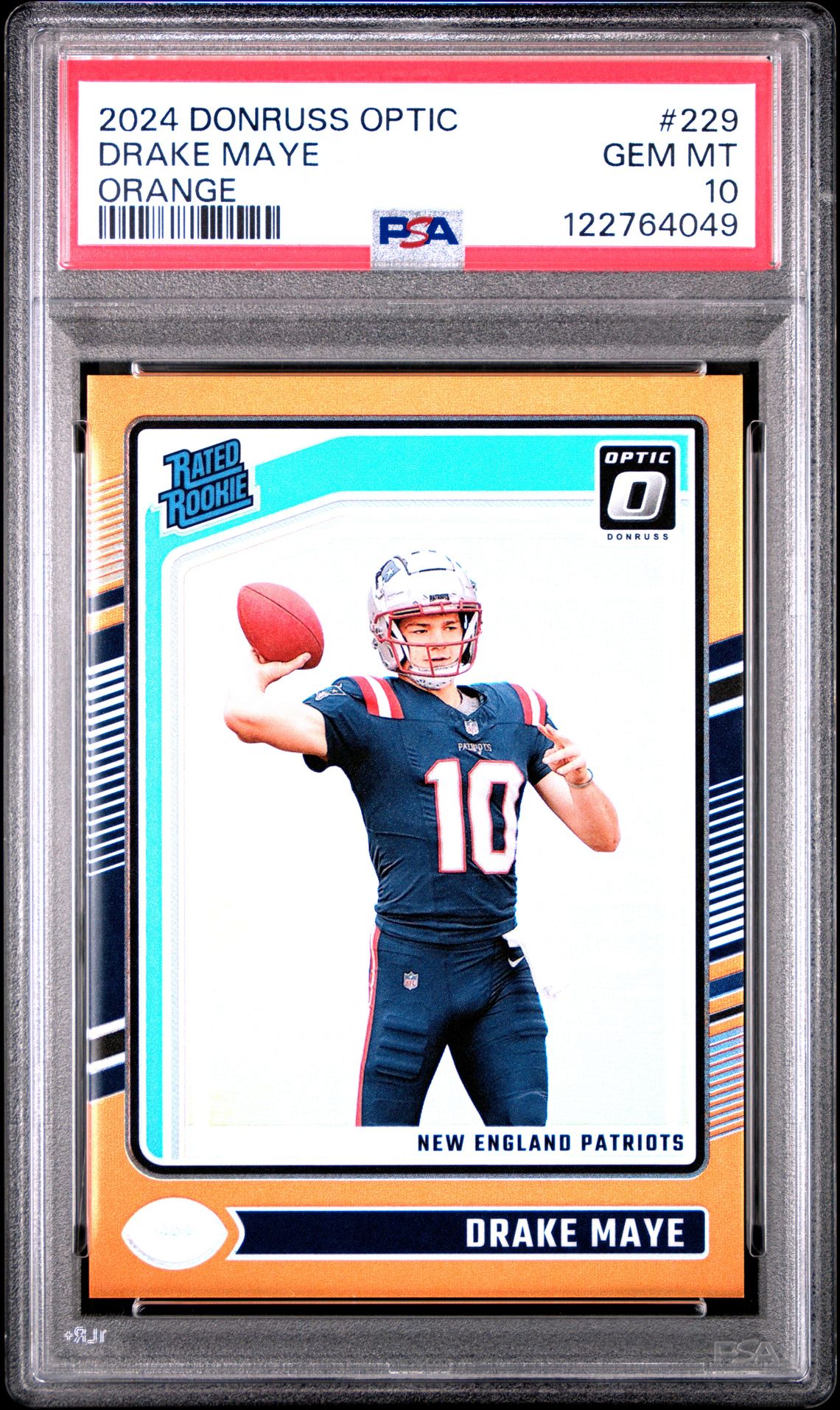 2024 Panini Donruss Optic Drake Maye #229 (Orange) Gem Mt 10 front