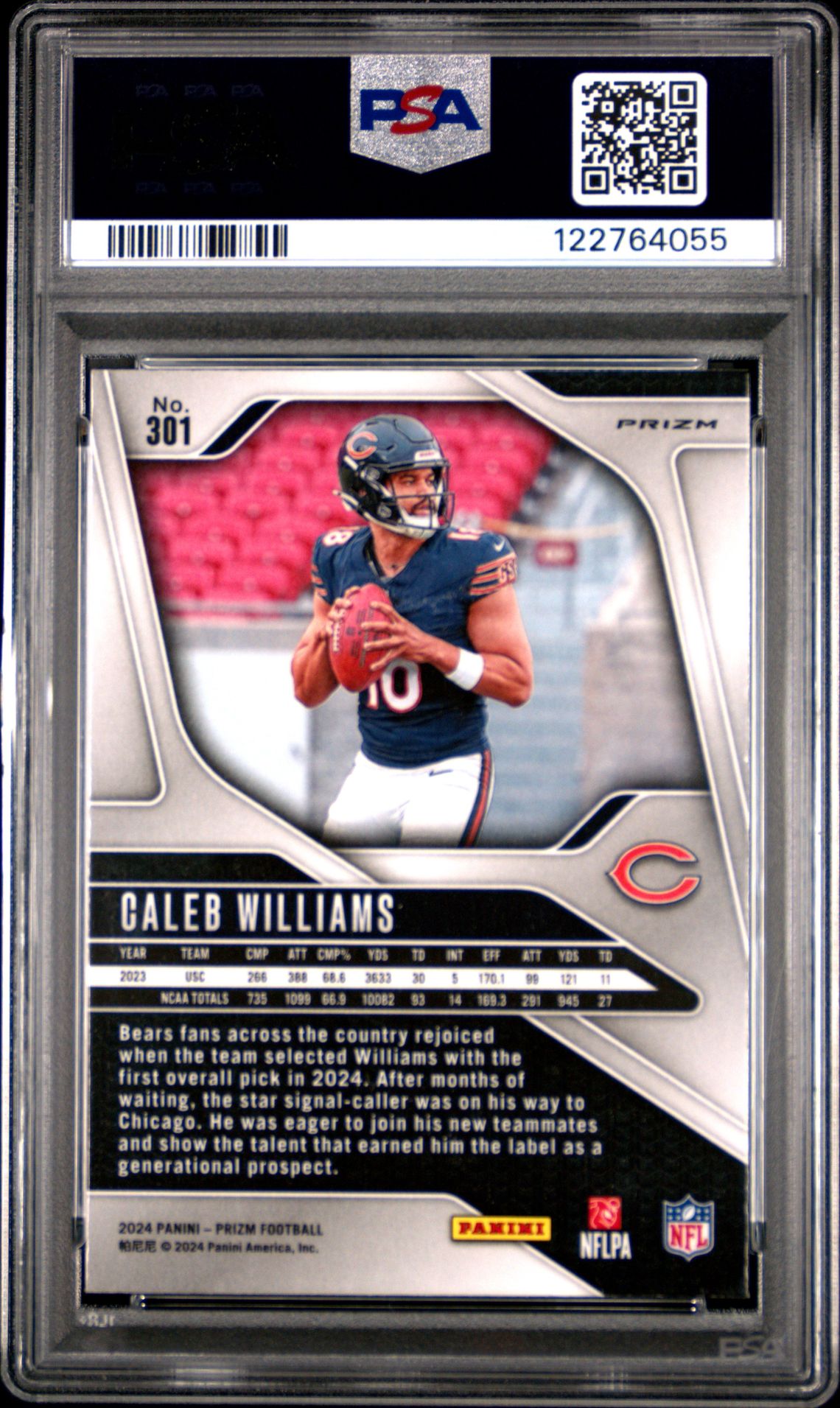 2024 Panini Prizm Caleb Williams #301 (Disco Prizm) Gem Mt 10 back