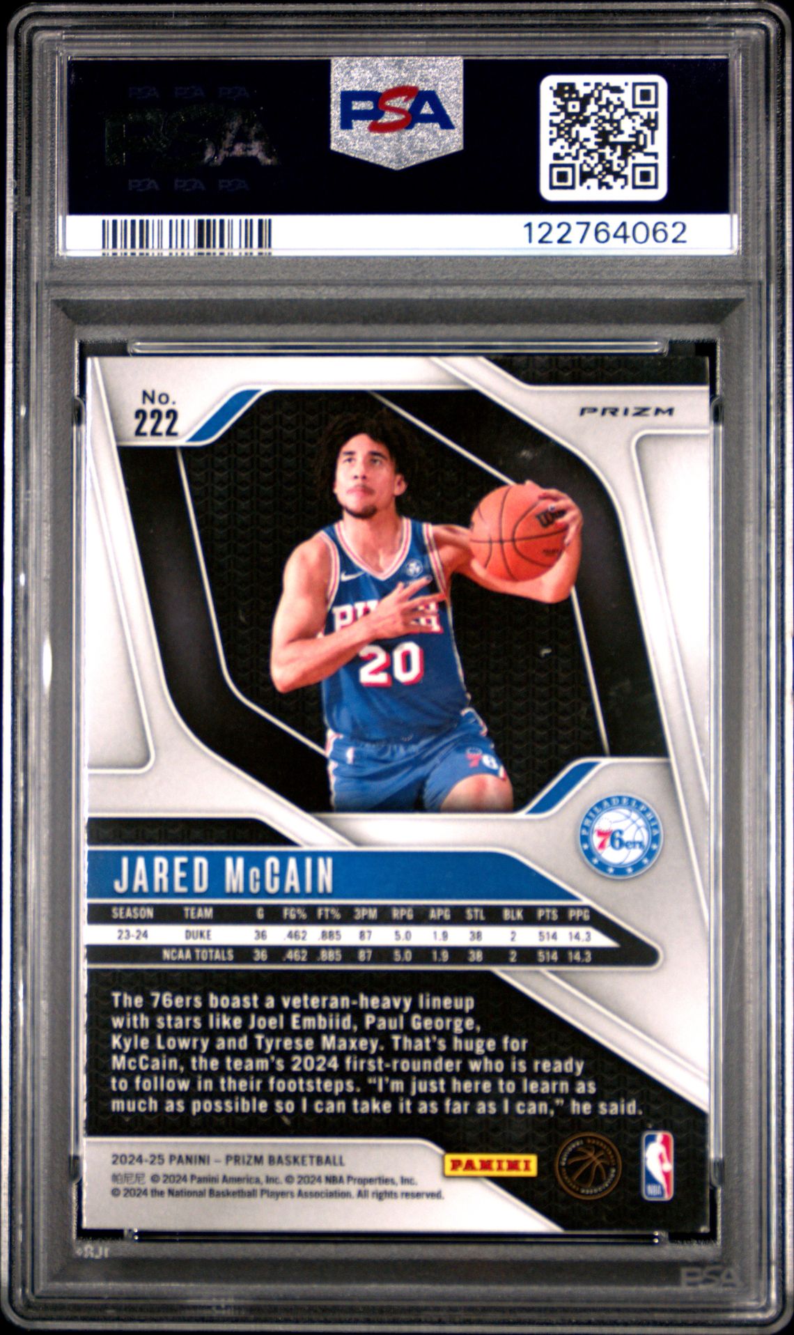 2024 Panini Prizm Jared Mccain #222 (Ice) Mint 9 back