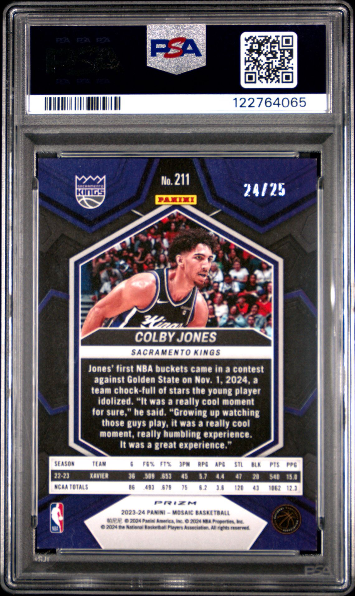 2023 Panini Mosaic Colby Jones #211 (Orange Fluorescent) Nm-Mt 8 back