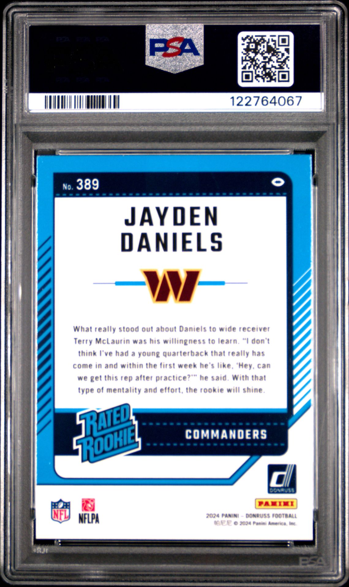2024 Panini Donruss Jayden Daniels #389 Mint 9 back