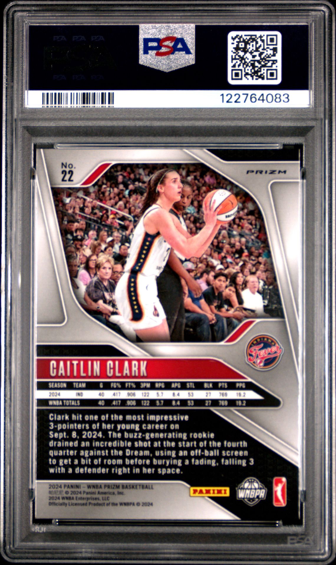 2024 Panini Prizm Wnba Caitlin Clark #22 (Blue Velocity) Gem Mt 10 back