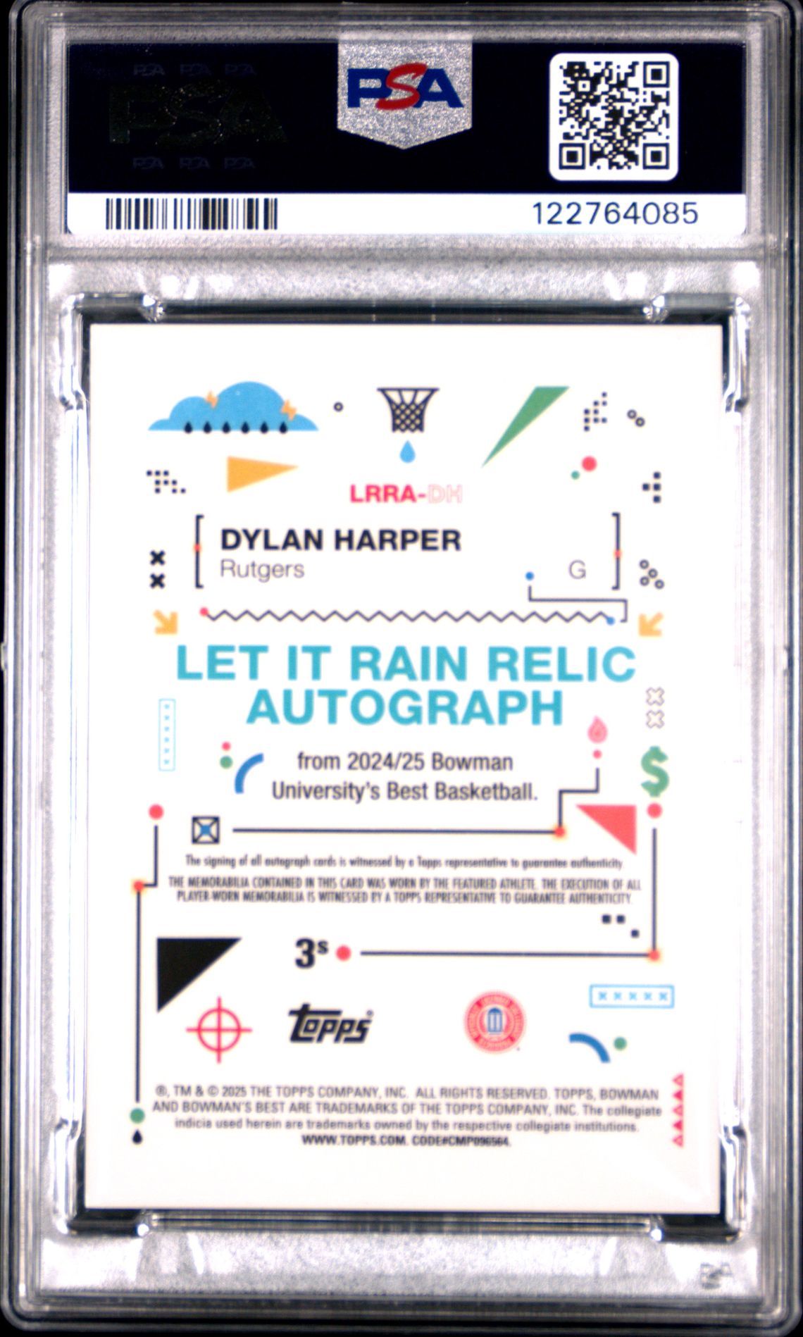 2024 Bowman University Best Let It Rain Relic Autographs Dylan Harper #Lrradh (Let It Rain Rl Au-Ylw Lazer) Mint 9 back