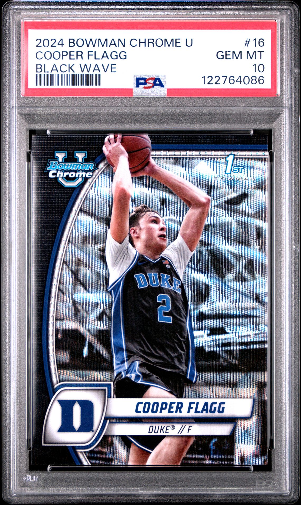 2024 Bowman Chrome University Cooper Flagg #16 (Black Wave) Gem Mt 10 front