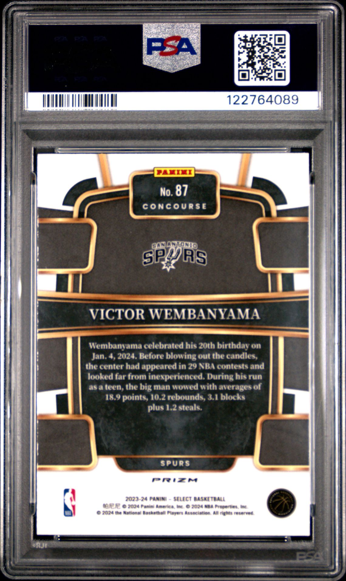 2023 Panini Select Victor Wembanyama #87 (Silver Prizm) Mint 9 back