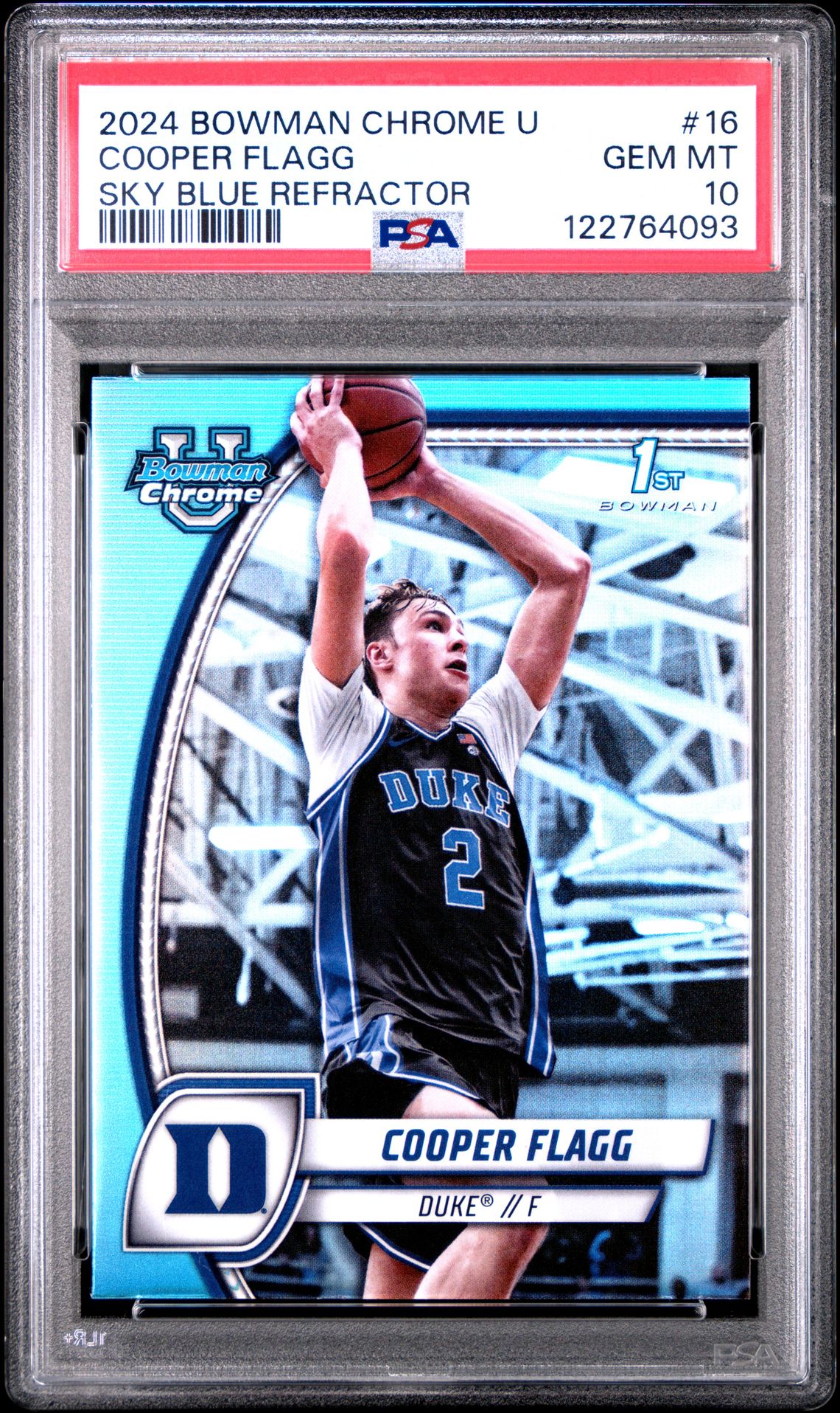 2024 Bowman Chrome University Cooper Flagg #16 (Sky Blue Refractor) Gem Mt 10 front