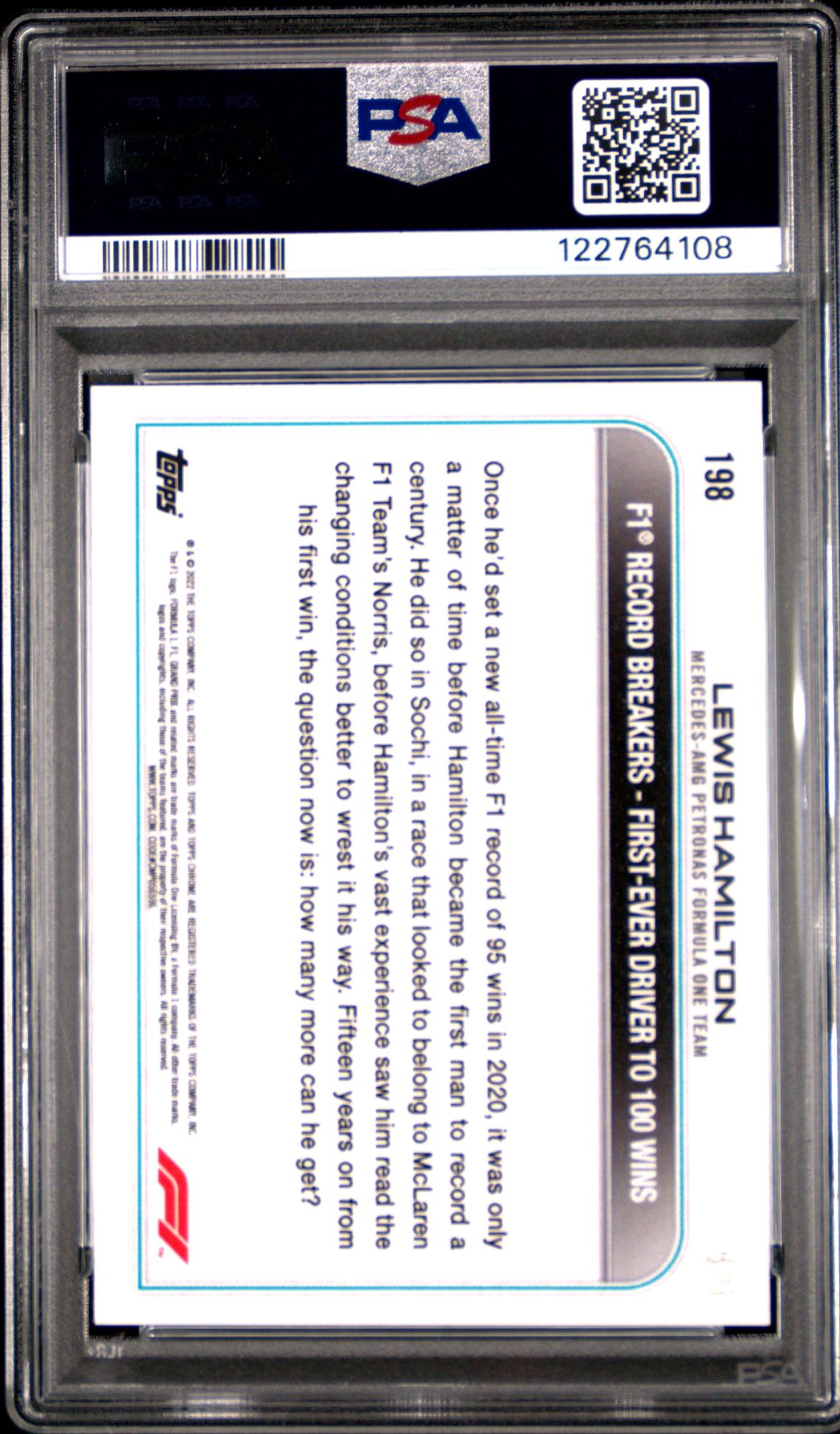 2022 Topps Chrome Formula 1 Lewis Hamilton #198 (Red Refractor) Mint 9 back