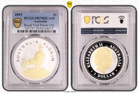 2004 $1 Royal Visit Florin Selective Gilt PR70DCAM