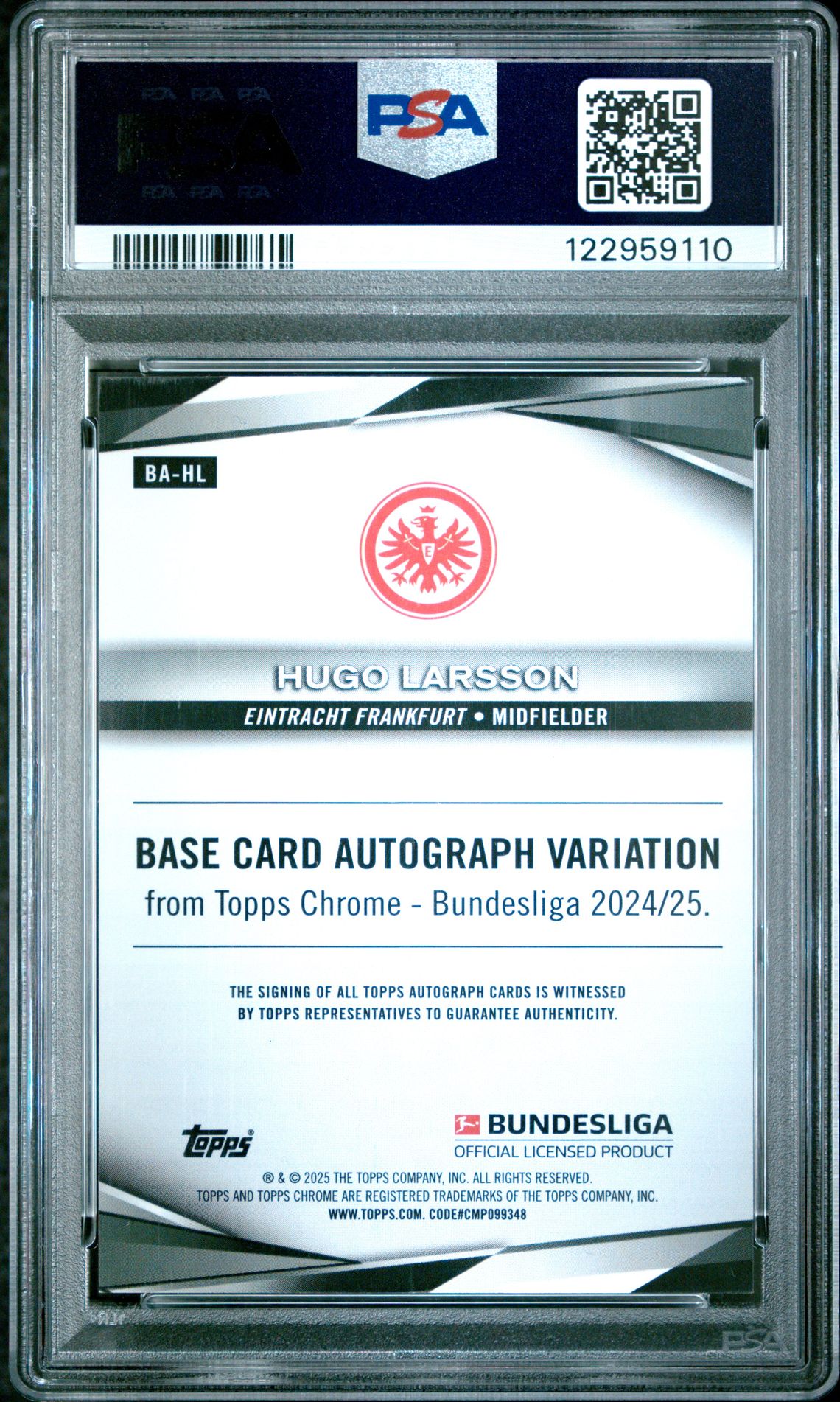 2024-25 Topps Chrome Bundesliga Autographs Hugo Larsson #Hl (Autograph-Gold Refractor) Mint 9 back