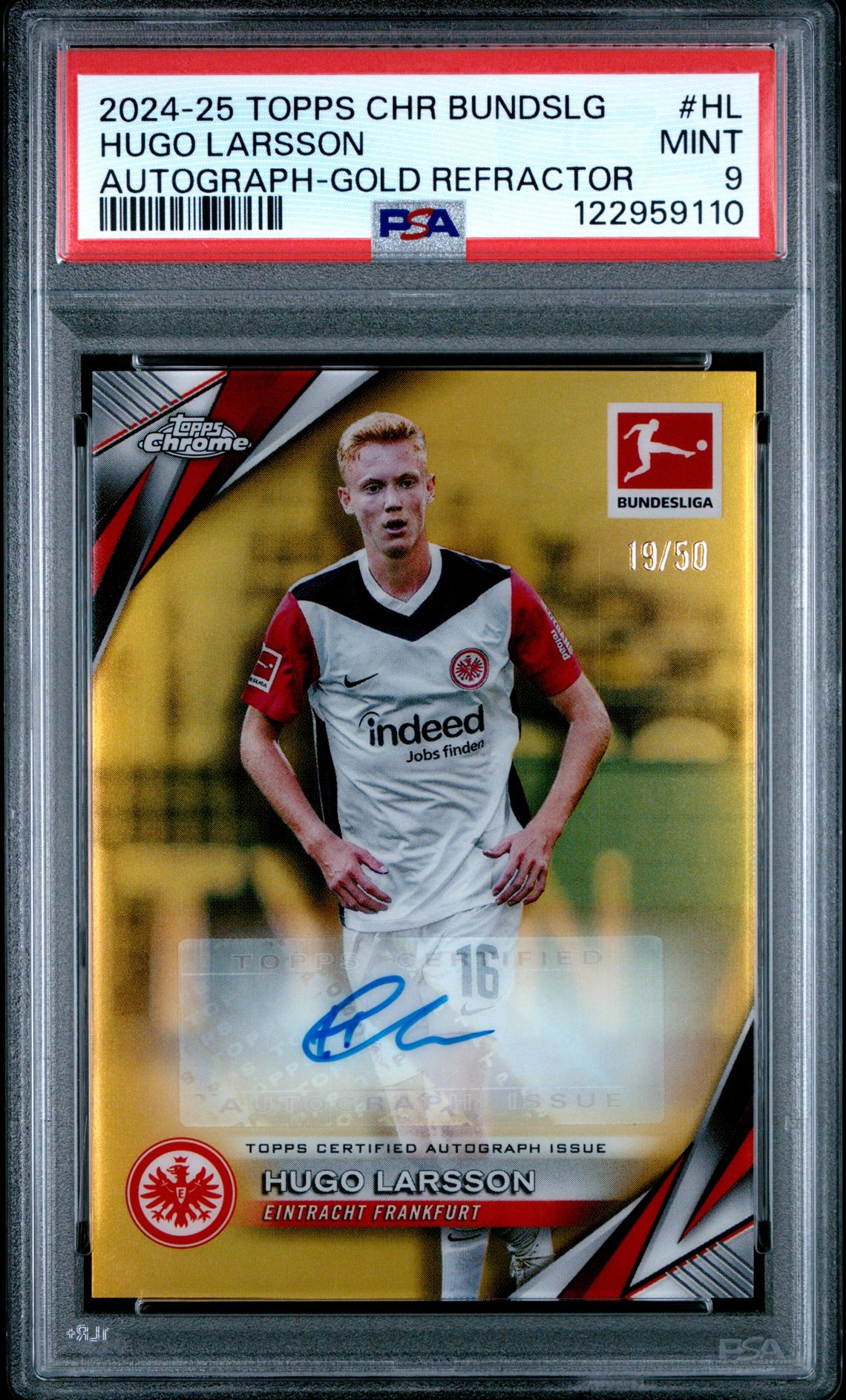 2024-25 Topps Chrome Bundesliga Autographs Hugo Larsson #Hl (Autograph-Gold Refractor) Mint 9 front