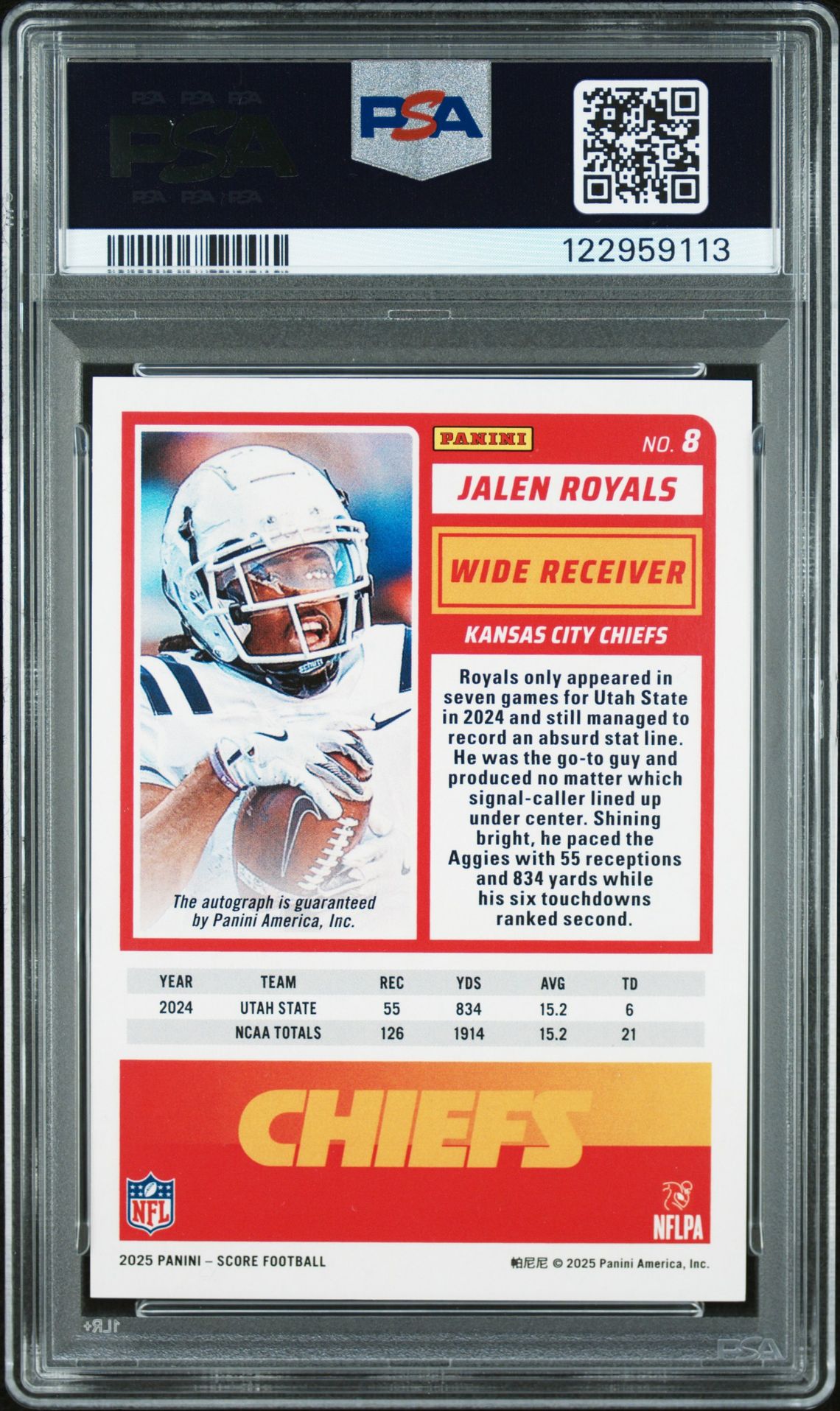 2025 Panini Score Jalen Royals #8 (Signature-Gold Zone) Mint 9 back